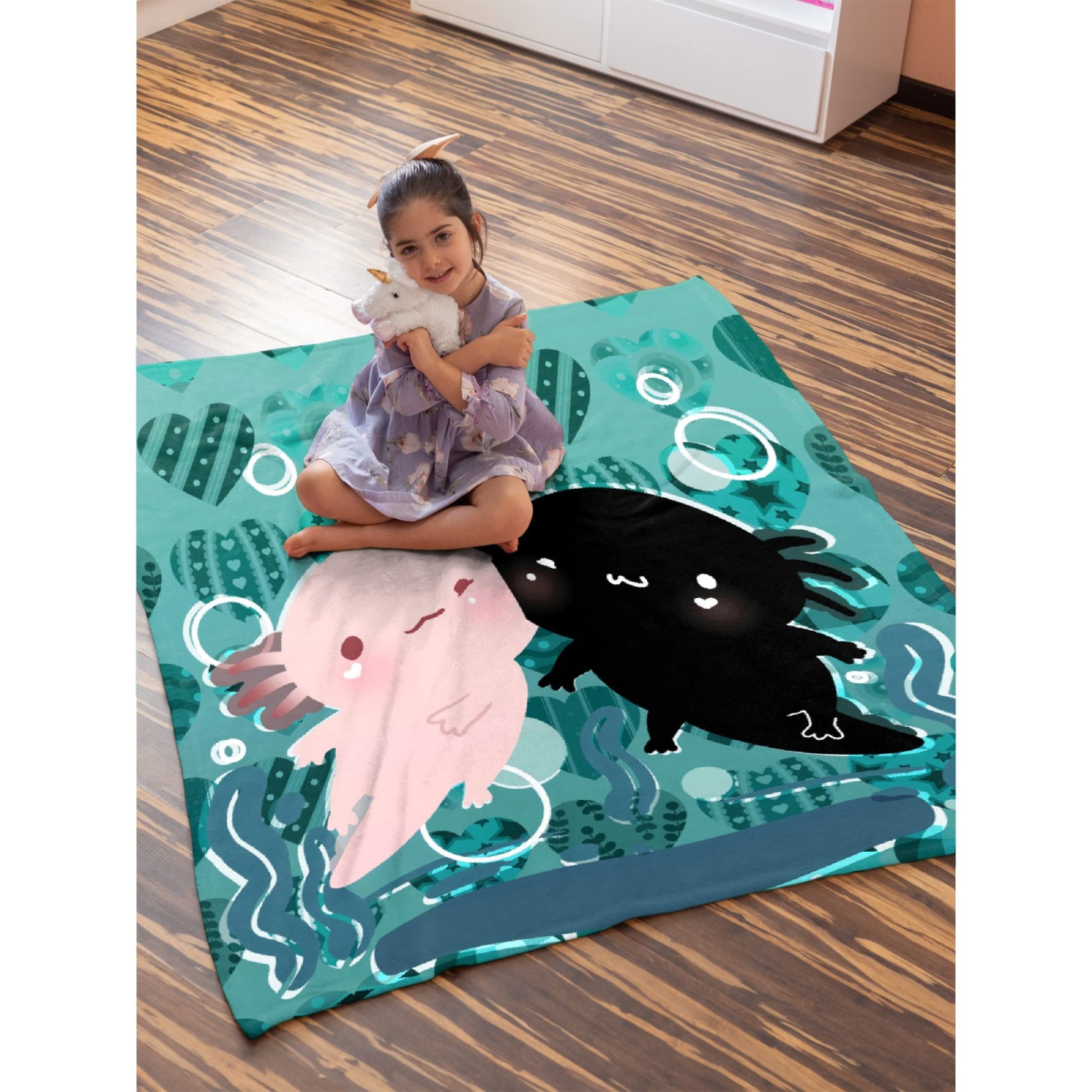 Cute Axolotl Flannel Blanket - Super Soft & Warm King Size 120x90 Inch - Cozy Throw for Bed, Couch, Sofa - Perfect for Family Movie Nights & Winter Snuggles