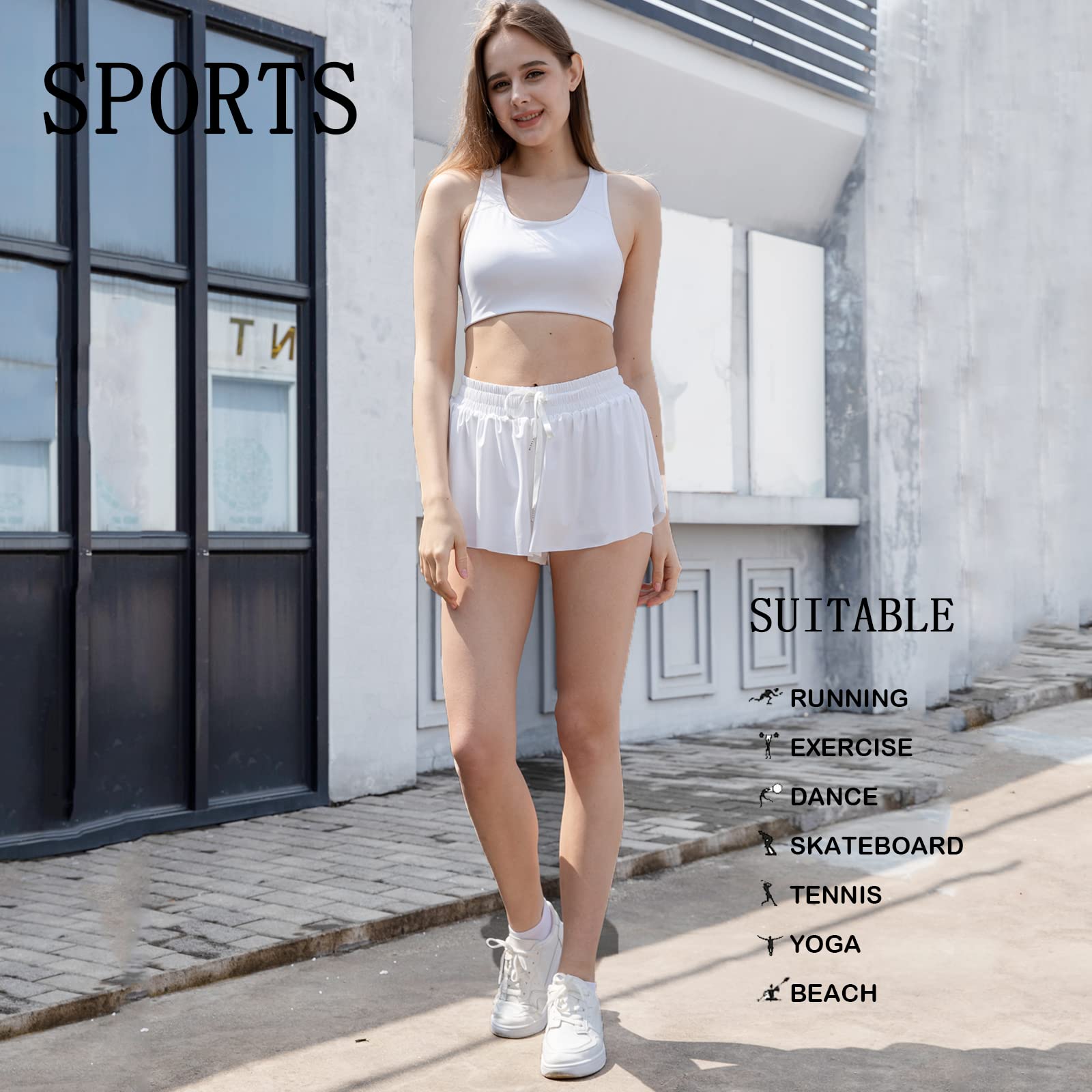 Blostirno 2023 Women's 2-in-1 Athletic Shorts - Flowy Running Yoga Gym Workout Shorts with Drawstring & Pockets | Summer Sports & Casual Wear