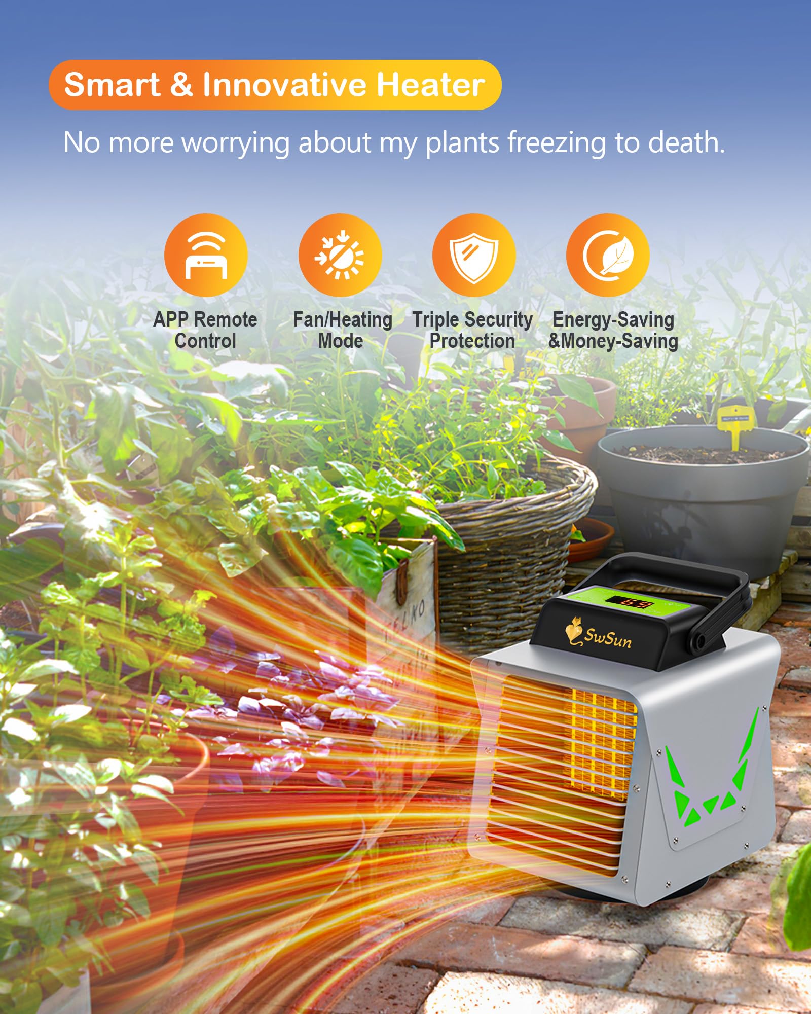 1500W Smart Greenhouse Heater with Thermostat & WiFi APP Control - Portable Electric Heater for Outdoor Greenhouses, Plant Rooms & Indoor Gardens - Perfect for Winter Plant Protection & Year-Round Temperature Regulation