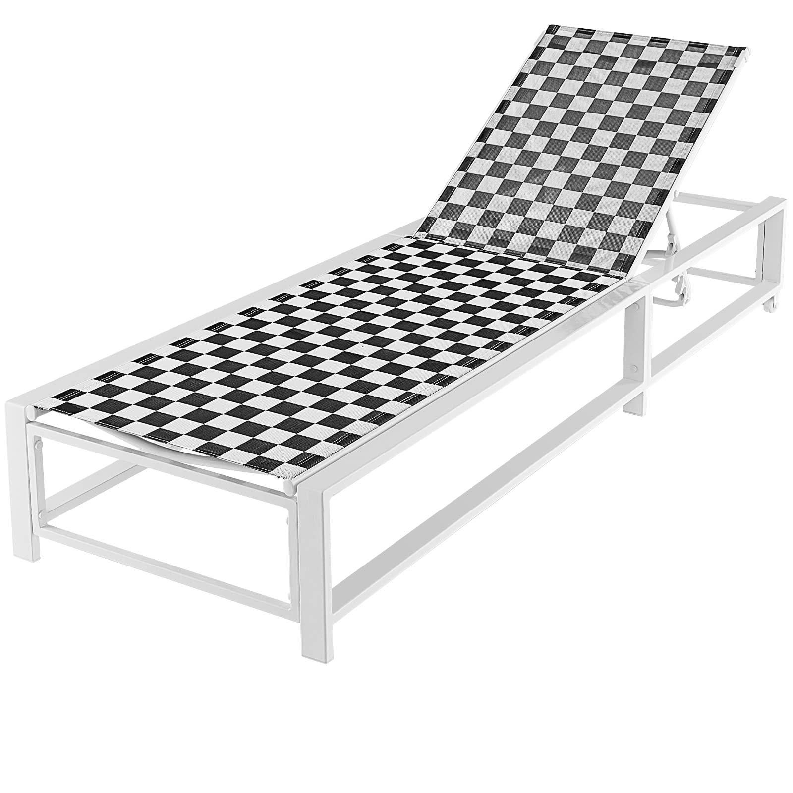 **Tangkula Adjustable Patio Lounge Chair with Wheels - Breathable Fabric & Sturdy Metal Frame - Outdoor Chaise Lounge for Poolside, Backyard, Garden Relaxation (1, Black+White) - Perfect for Sunbathing, Lounging, and Outdoor Leisure**