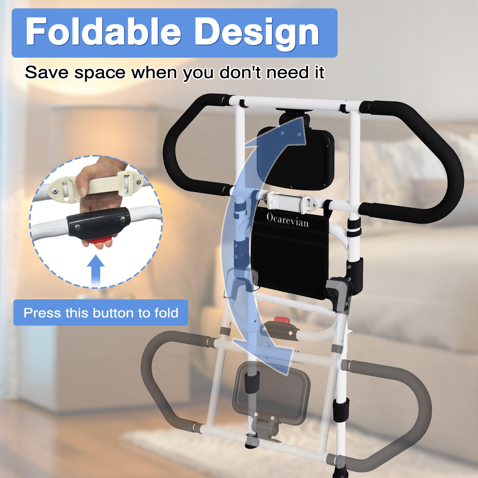 Adjustable Bed Rails for Elderly Adults - Safety Bed Assist Rails with Sensor Light & Storage Pocket - Foldable Bedside Support for Twin/Full/Queen/King Mattresses - Ideal for Seniors, Post-Surgery Recovery, and Home Care Use