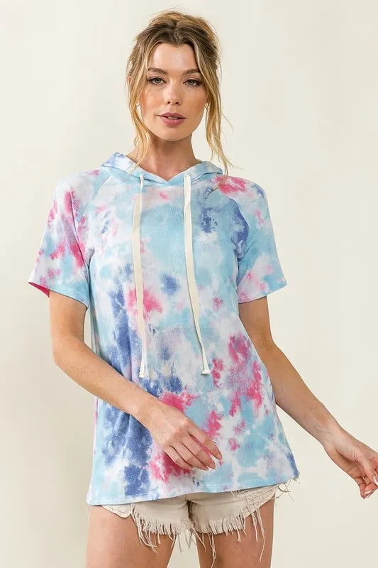 BiBi Tie Dye Terry Hoodie with Adjustable Drawstring - Soft Cotton Pullover for Women | Perfect for Casual Wear, Yoga, and Outdoor Activities