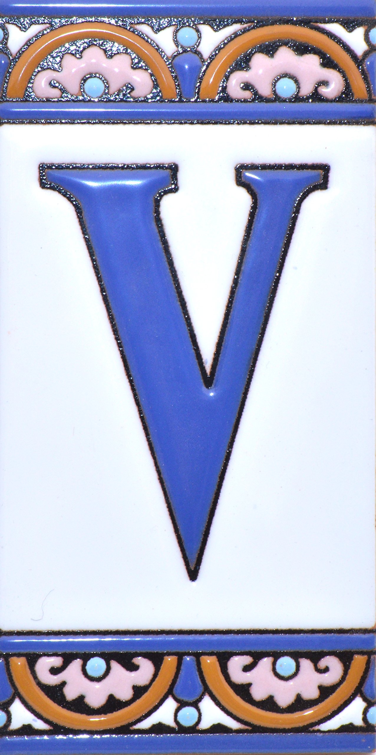 6 Inch Handpainted House Letter Tiles - Custom Address Signs, Names & Numbers for Home Decor - Design ARCO GRANDE 5.86