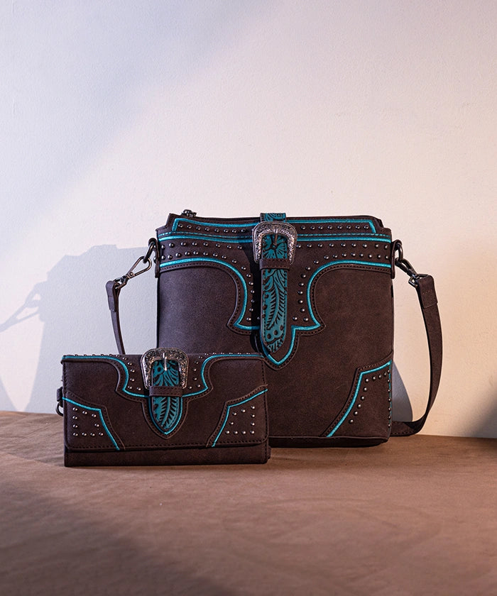 Montana West Stylish Buckle Studs Crossbody Bag Set for Women - Fashionable Purse with Adjustable Strap, Perfect for Daily Use, Travel & Shopping