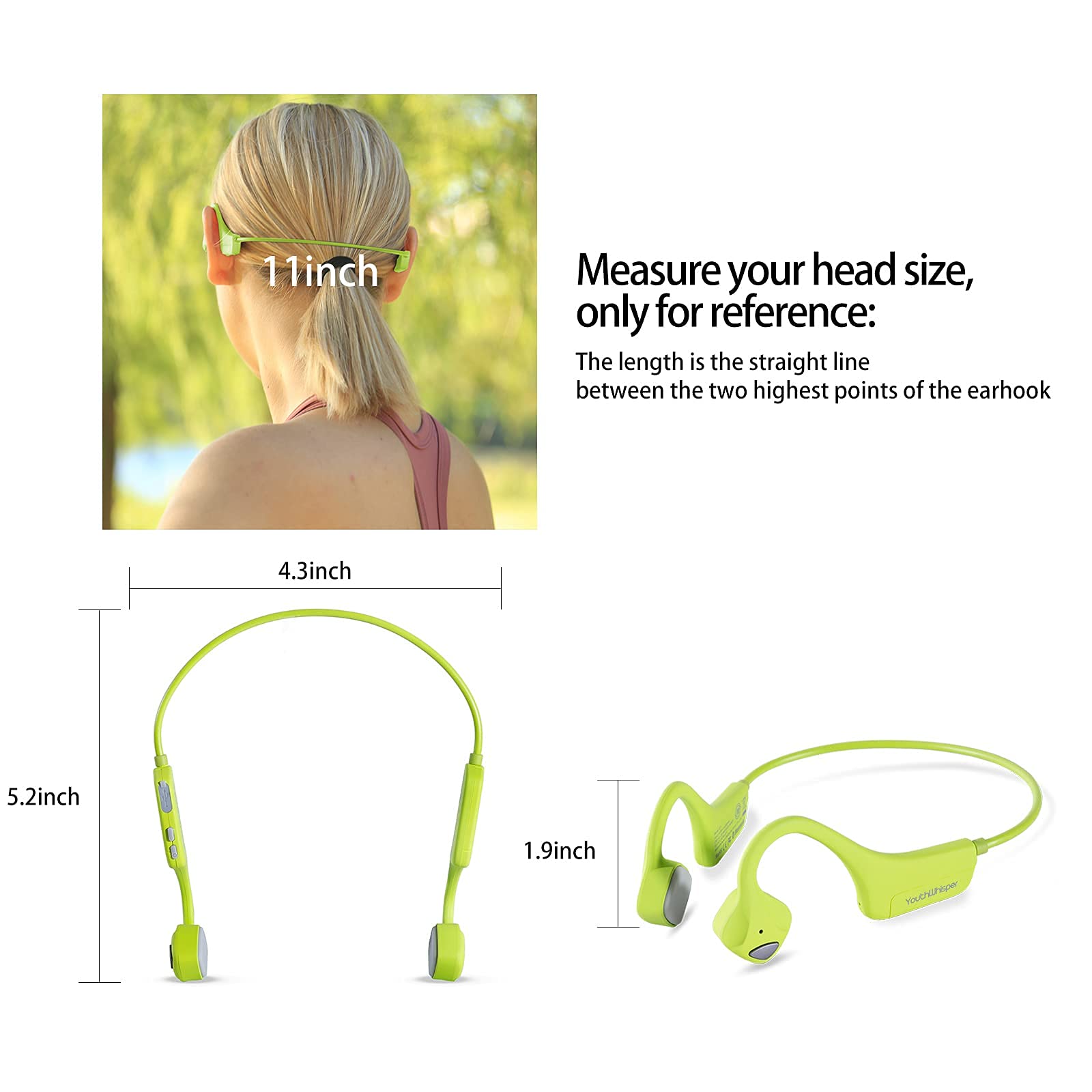 YouthWhisper Bone Conduction Bluetooth Headphones - Wireless Open-Ear Headset with Mic, Lightweight Sweatproof for Running, Gym, Yoga & Outdoor Activities | Perfect for Workouts, Cycling & Daily Commute