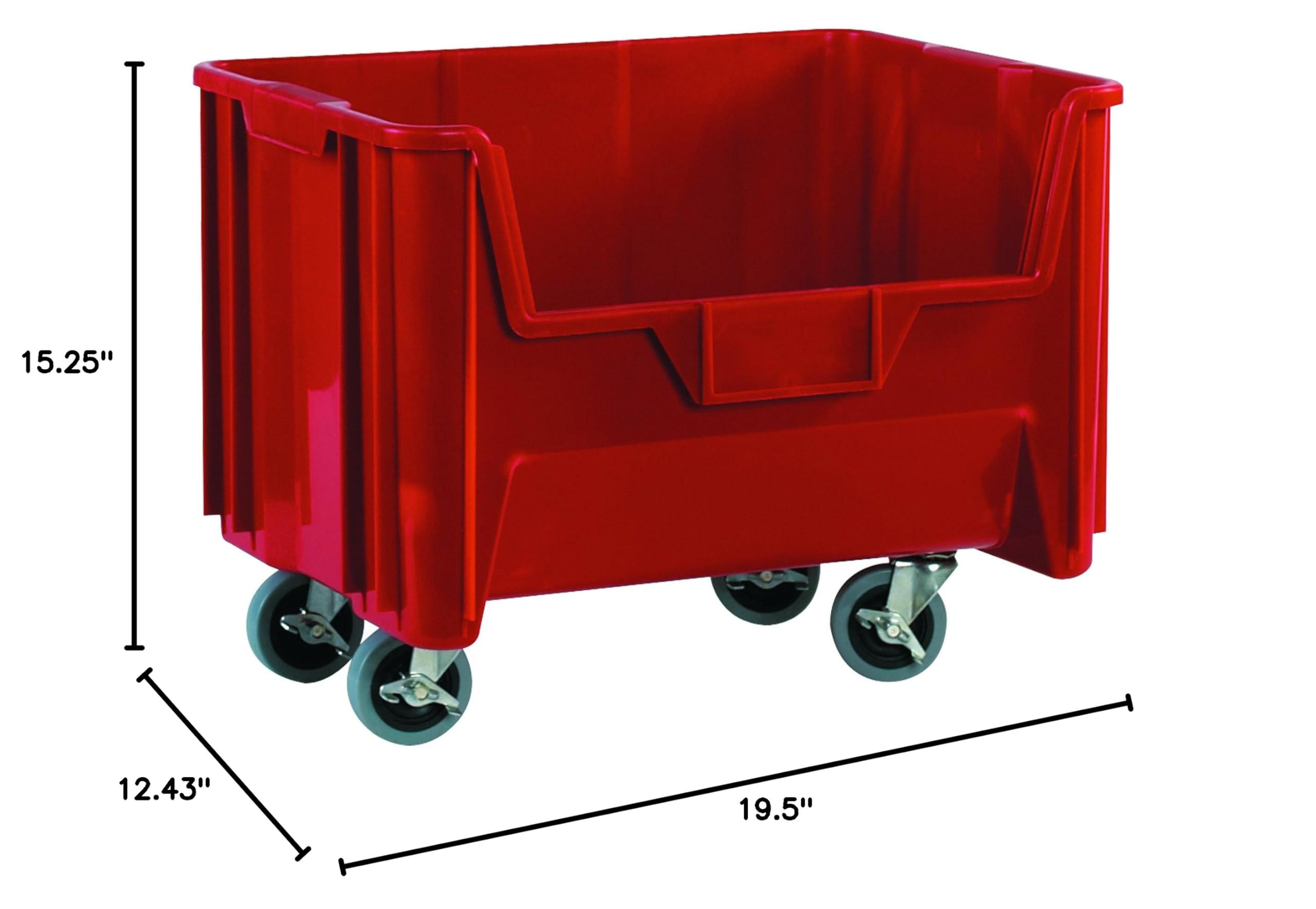 BOX USA BBING121 Mobile Giant Stackable Bins - 19 7/8 x 15 1/4 x 12 7/16 Inch Red Plastic Storage Containers (Pack of 3) - Perfect for Home Organization, Garage Shelving & Warehouse Use