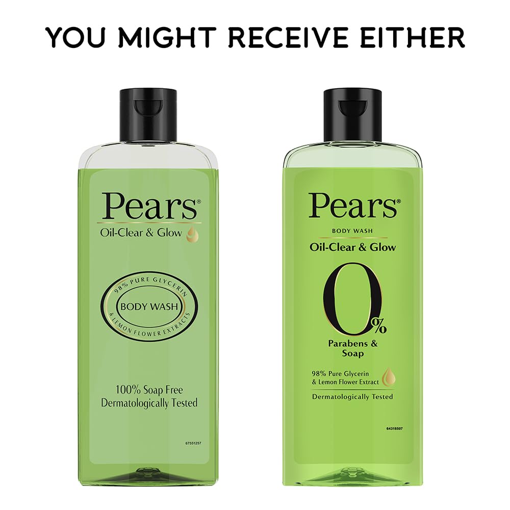 Pears Oil Clear & Glow Shower Gel - 98% Glycerin, Soap Free & Paraben Free Body Wash (250ml) for Soft, Hydrated Skin | Perfect for Daily Shower & Post-Workout Refreshment