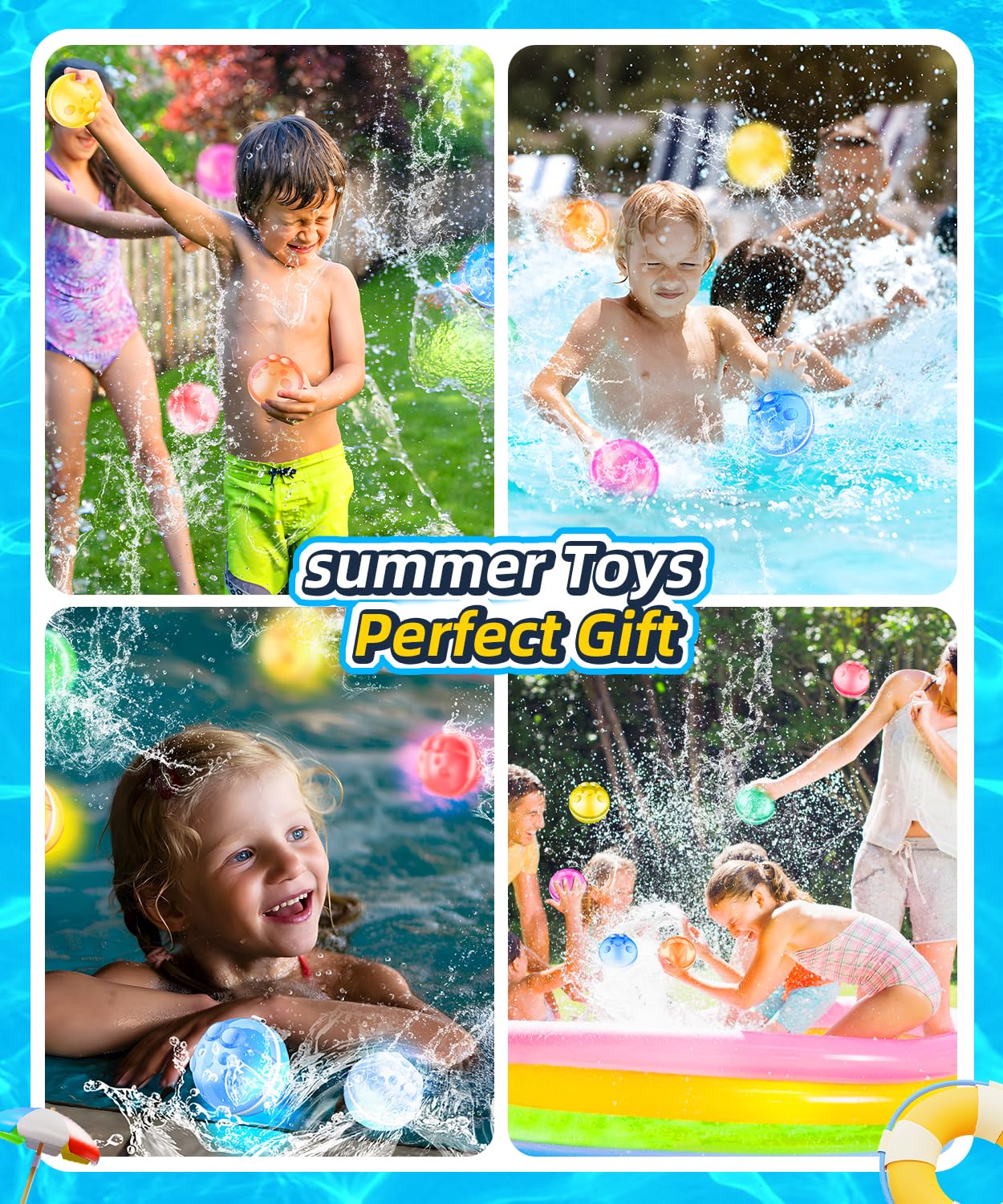 8 Pack LED Flashing Reusable Water Balloons - Self-Sealing Water Bombs for Kids & Adults - Summer Outdoor Pool Party Toys - Easy Fill Silicone Water Balls for Backyard Games, Beach Fun & Birthday Parties