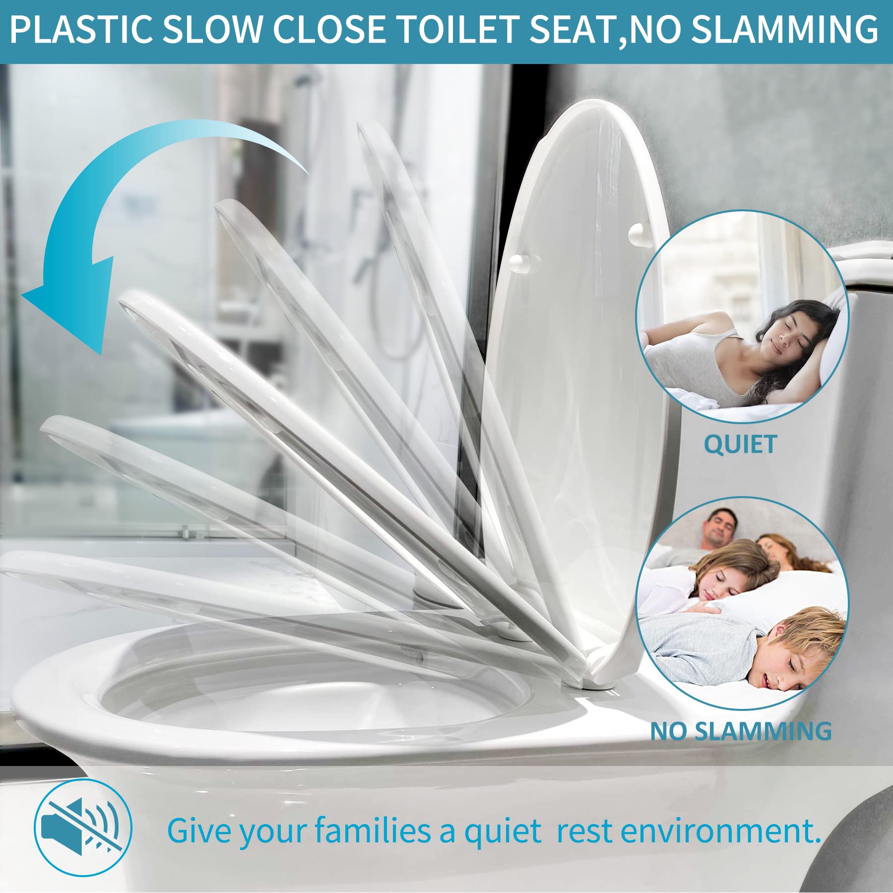 AOLALA Elongated Soft Close Toilet Seat - White Plastic Easy Clean Bathroom Toilet Seat with Quick Release, Quiet Slow Closing Lid - Perfect for Modern Homes, Apartments & Guest Bathrooms