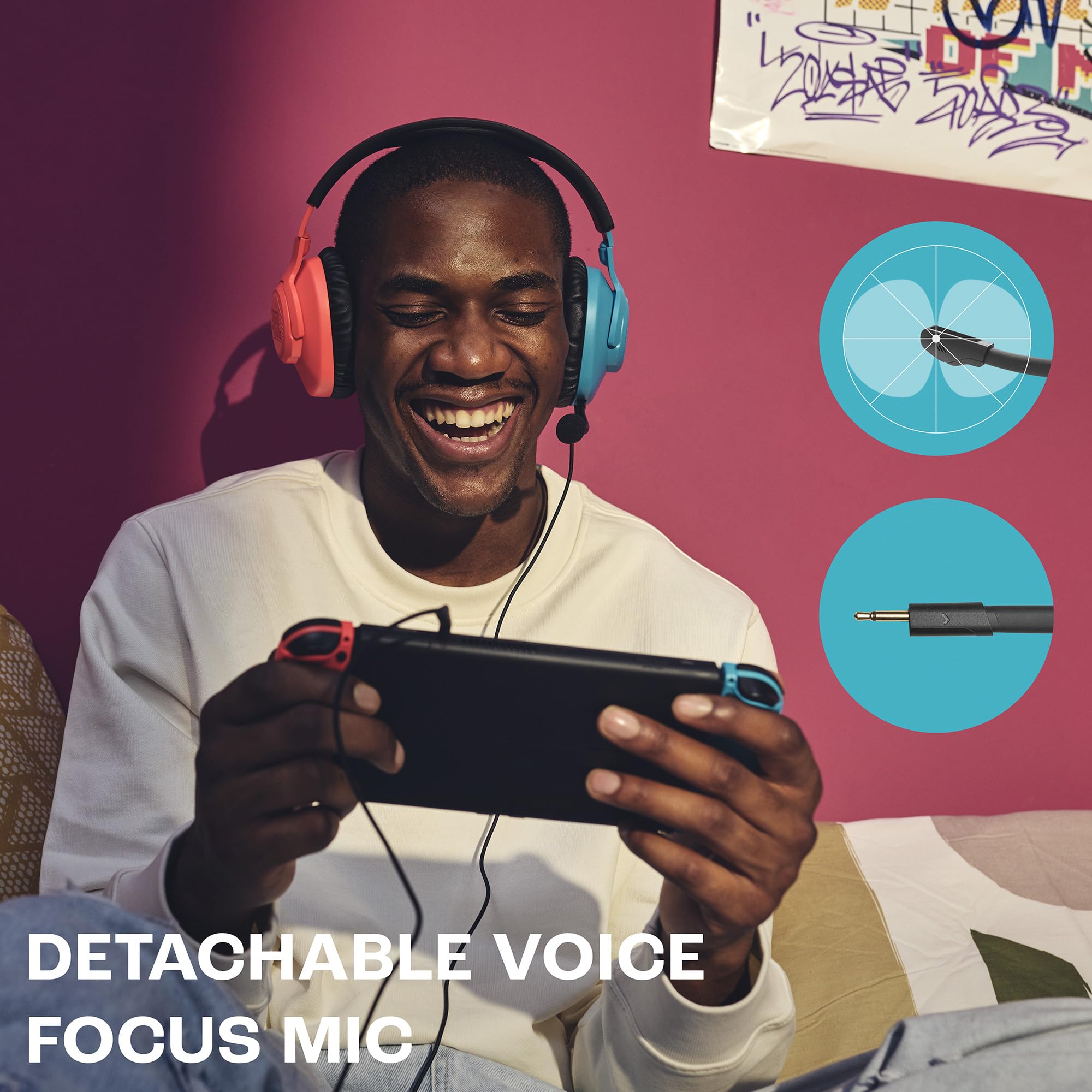 JBL Quantum 100N Wired Over-Ear Gaming Headset with Detachable Mic - QuantumSURROUND Sound, Comfortable Design, Cross-Platform Compatibility for PC, PS4, Xbox - Windows Sonic Spatial Audio (Red/Blue) - Perfect for Competitive Gaming & Immersive Entertainment