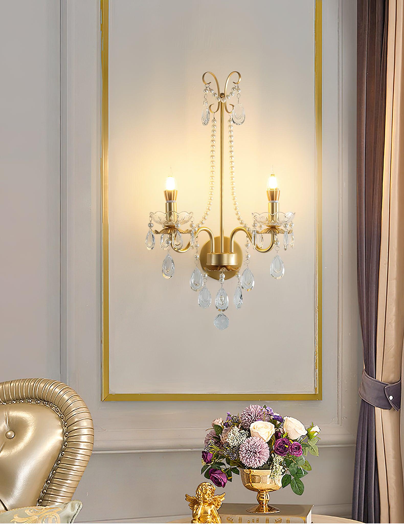 Elegant Crystal Pearl Chain Wall Lamp - Modern LED Sconce Lighting for Bedroom, Living Room & Hallway Decor