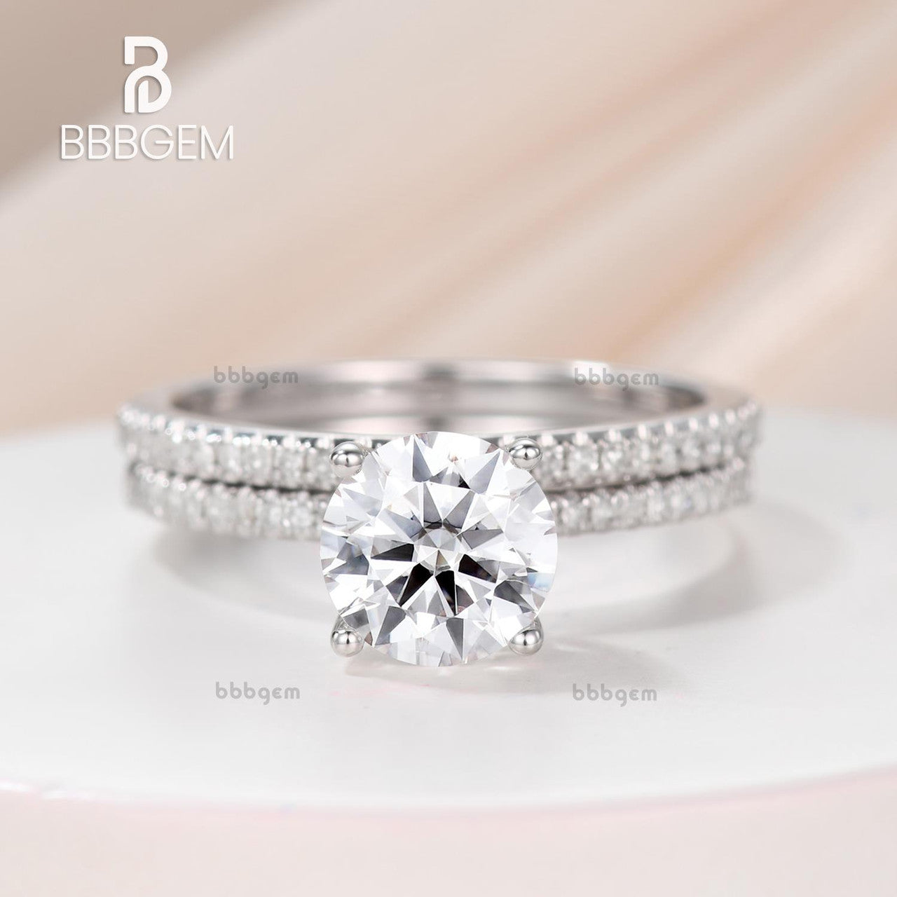 Moissanite Engagement Ring & Wedding Band Set - 7mm Round Solitaire Eternity Ring in 14K Rose Gold (D-E-F Colorless) | Perfect for Proposals, Anniversaries & Bridal Jewelry