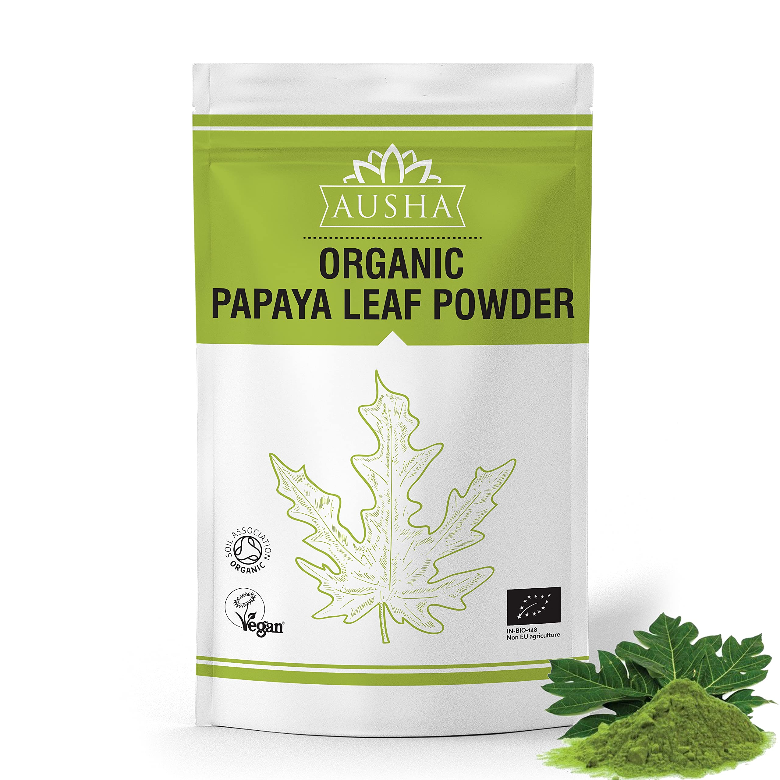 Organic Papaya Leaf Powder 100g - USDA & Soil Association Certified | Natural Digestive Support & Skin Care Supplement for Smoothies & Herbal Teas