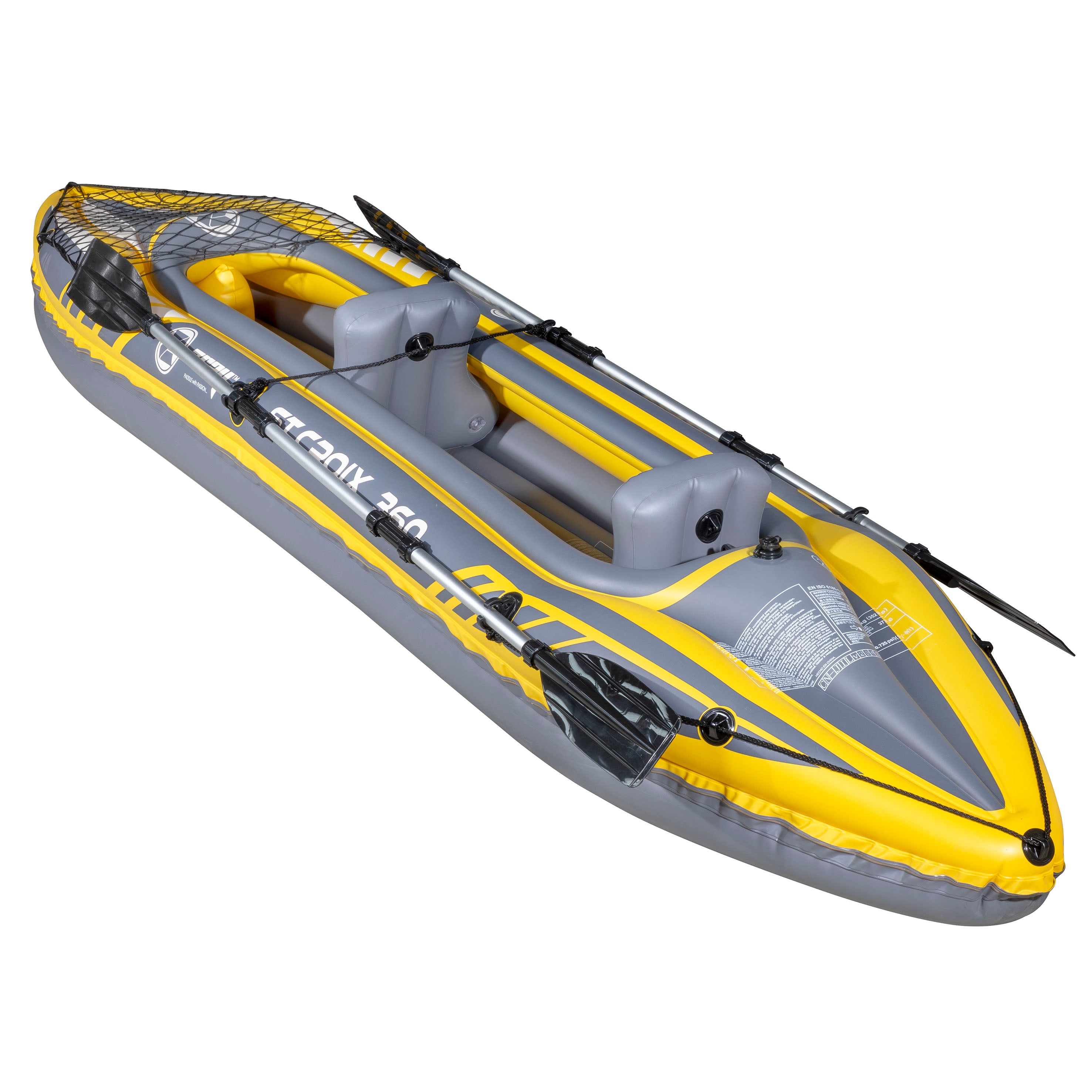Inflatable 2-Person Kayak Canoe Set with Pump, Carry Bag & 2 Aluminum Paddles - Blue/Yellow/White (DL155) | Portable Watercraft for Lakes, Rivers & Beach Adventures