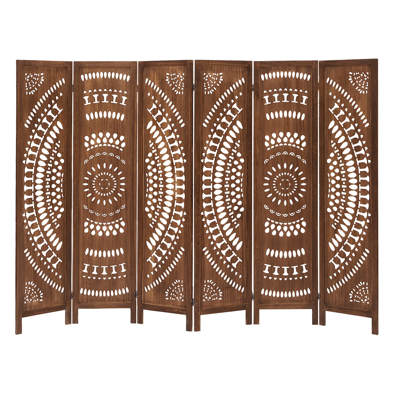 5.6 FT Wooden Room Divider Screen - 6 Panel Freestanding Partition for Home, Bedroom, Office & Restaurant - Rustic Brown Portable Wall Divider - Perfect for Privacy, Space Separation & Decoration