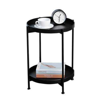 DFVV Metal Tray End Table - Small Round Iron Art Side Table for Indoor & Outdoor Use - Perfect for Snacks, Drinks, and Living Room Decor