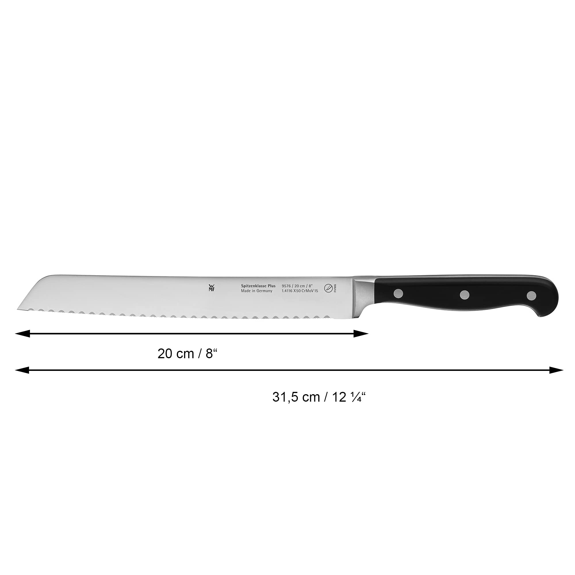 WMF Premium Bread Knife - 31.5cm German-Made with Double Shaft Grinding, Brugemeter Technology & XL Handle (20cm Blade) - Perfect for Artisan Breads, Pastries & Professional Kitchens
