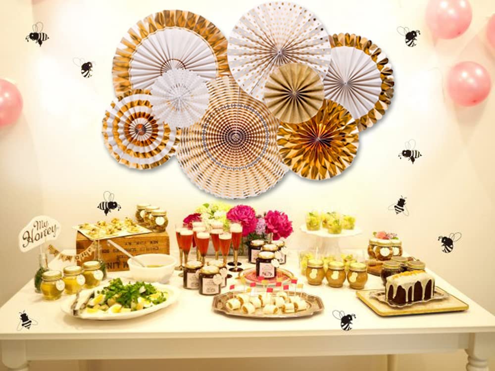 8 Pack Gold Glitter Hanging Garland Fans - Perfect for Birthday, Wedding, Baby Shower, Bridal & Valentine's Day Party Decorations | Elegant Paper Fan Decor for Girls' Events & Home Celebration