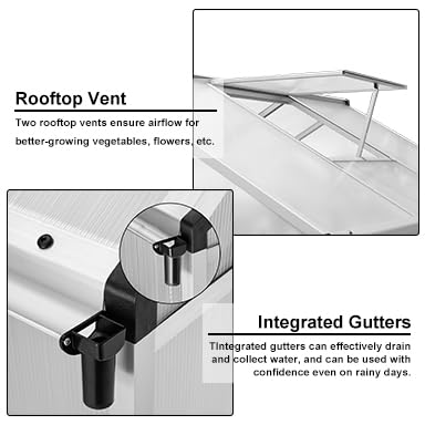 Garvee 6x6 FT Polycarbonate Greenhouse for Outdoors - Quick Setup Aluminum Walk-in Greenhouse with Roof Vent for Garden, Backyard & Patio - Durable Silver Structure for Year-Round Plant Growing & Gardening
