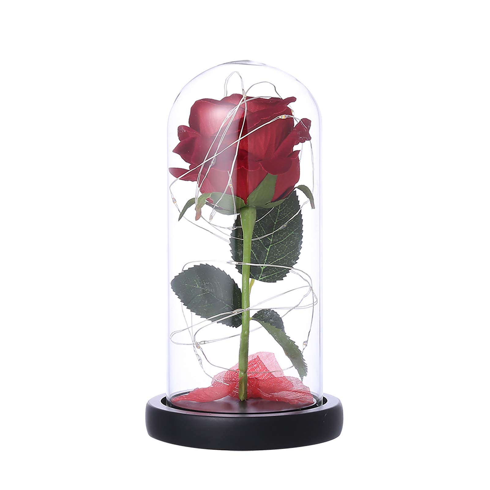 SONGBIRDTH Artificial Rose Flowers - Romantic Eternal Rose LED Glass Lampshade with Glass Cover, Valentine's Day Home Decor, Bedroom Night Light, Wedding Centerpiece, Anniversary Gift (Red)