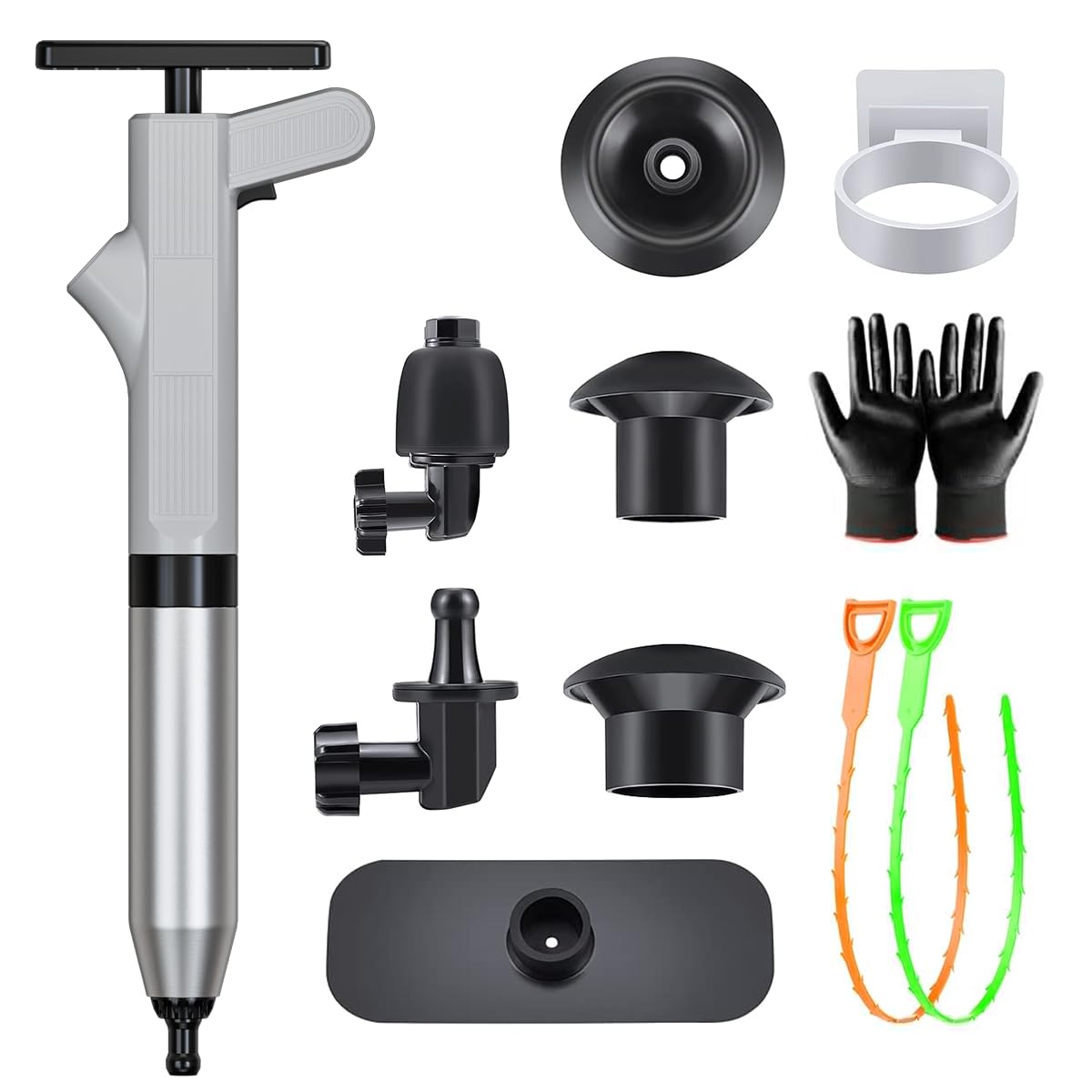 **Stainless Steel High Pressure Toilet Plunger - Heavy Duty Drain Clog Remover Tool for Bathroom, Kitchen, Sink & Floor Drain - Grey - Perfect for Quick Clog Removal in Homes & Commercial Spaces**