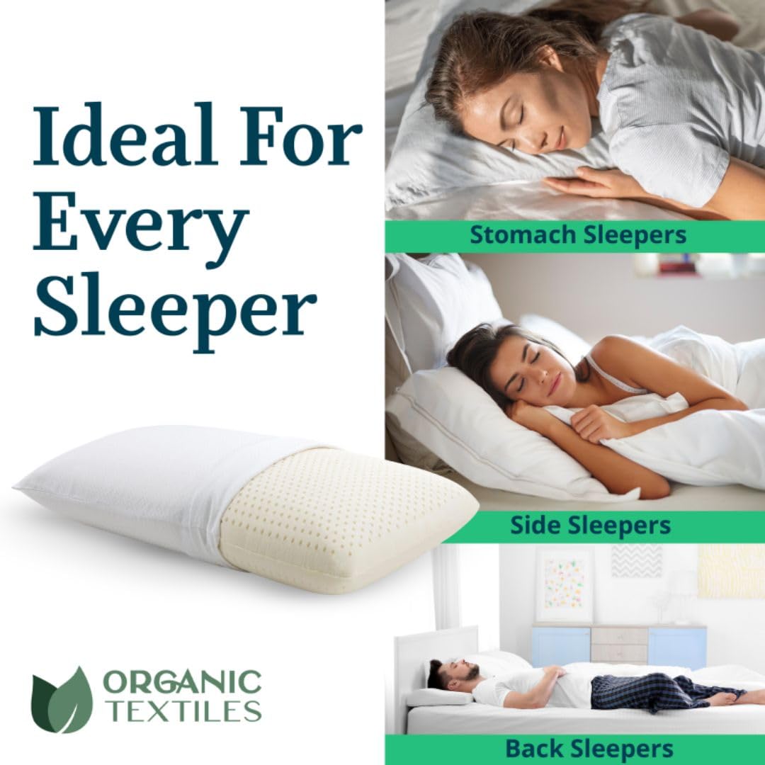 GOTS Certified Organic Talalay Latex Pillow with Organic Cotton Cover - Medium Standard Size for Neck Pain Relief & Head Support | Ideal for Side, Back & Stomach Sleepers | Perfect for Home, Office & Travel Use