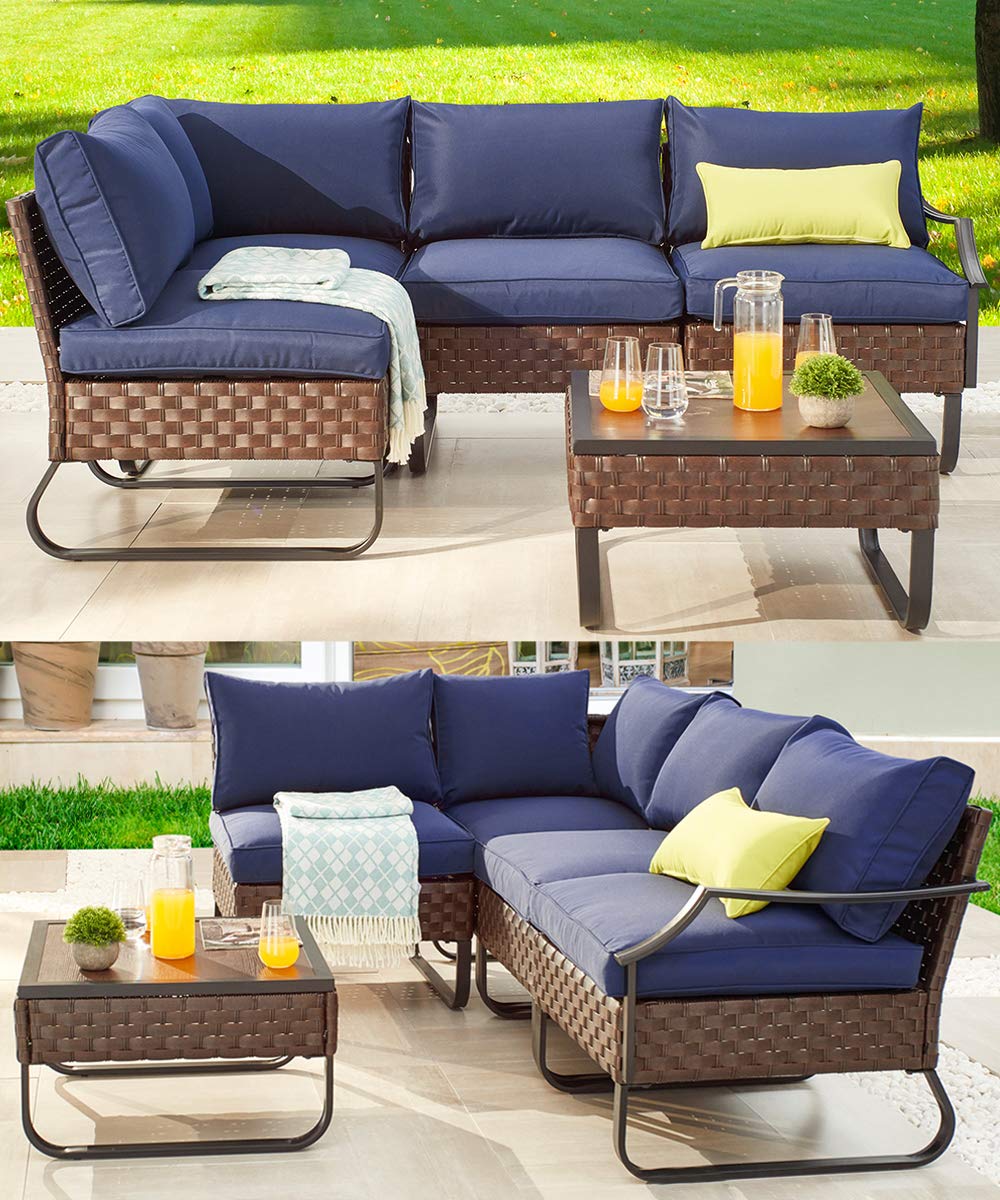 PatioFestival 5-Piece Modular Outdoor Wicker Furniture Set with 8.66