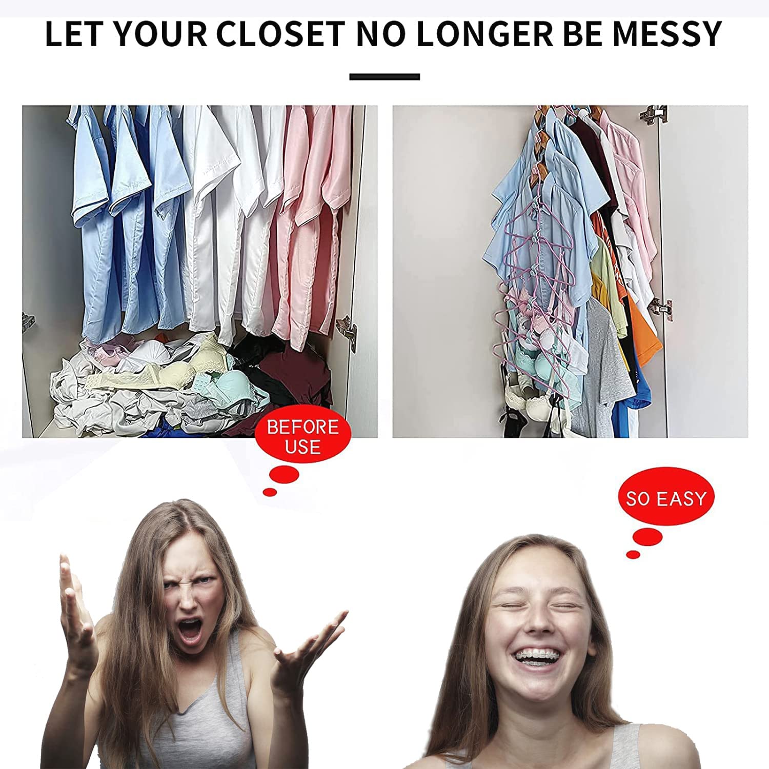 50PCS White Space Saving Clothes Hook Hangers - Heavy Duty Closet Organizer for Shirts, Pants & Accessories - Perfect for Small Spaces, Dorm Rooms & RV Storage