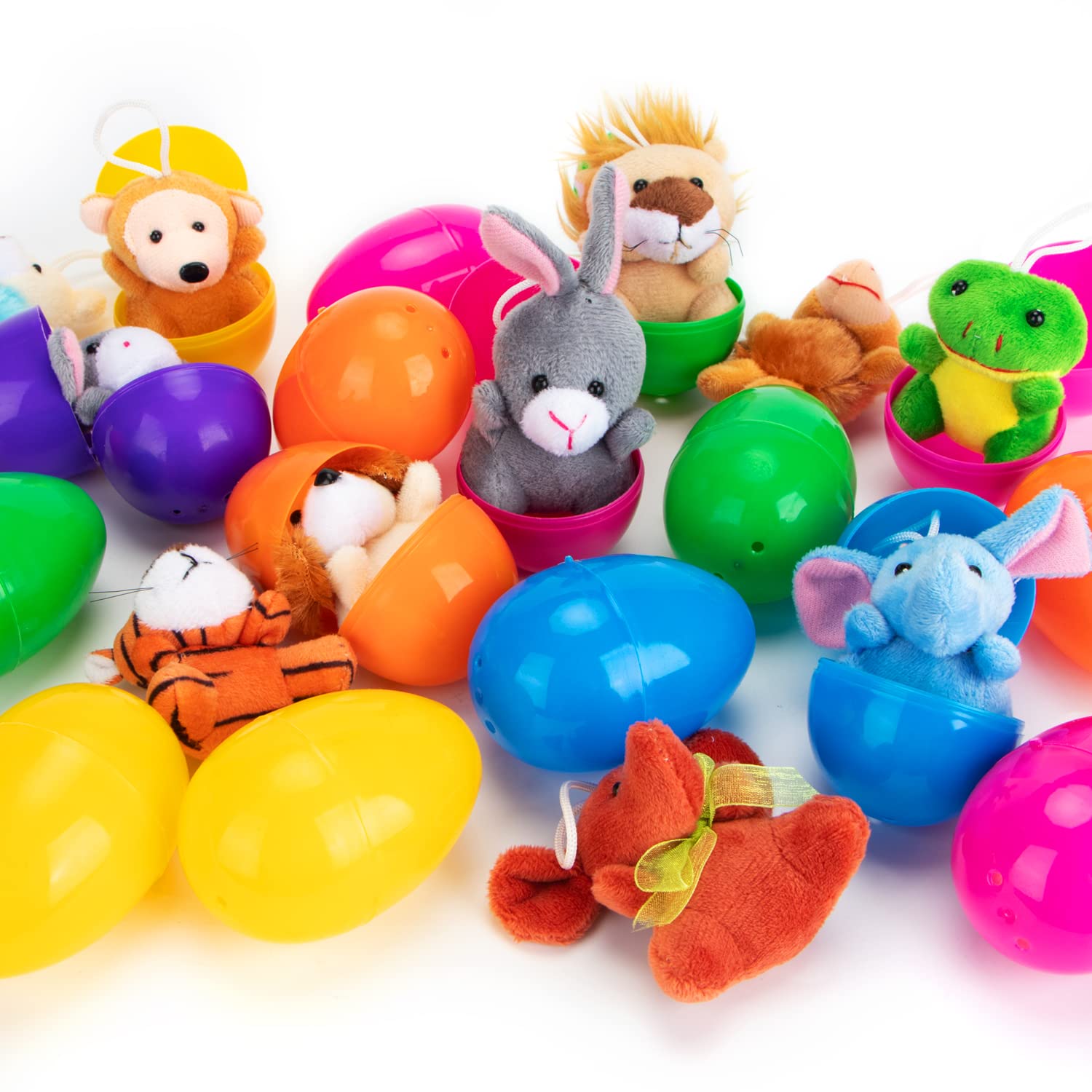 24-Piece NEWBEA Easter Egg Set with Plush Animal Toys - Plastic Easter Eggs Basket Stuffers for Kids, Classroom Prizes & Party Favors - Perfect for Easter Hunts, School Rewards & Holiday Gift Fillers