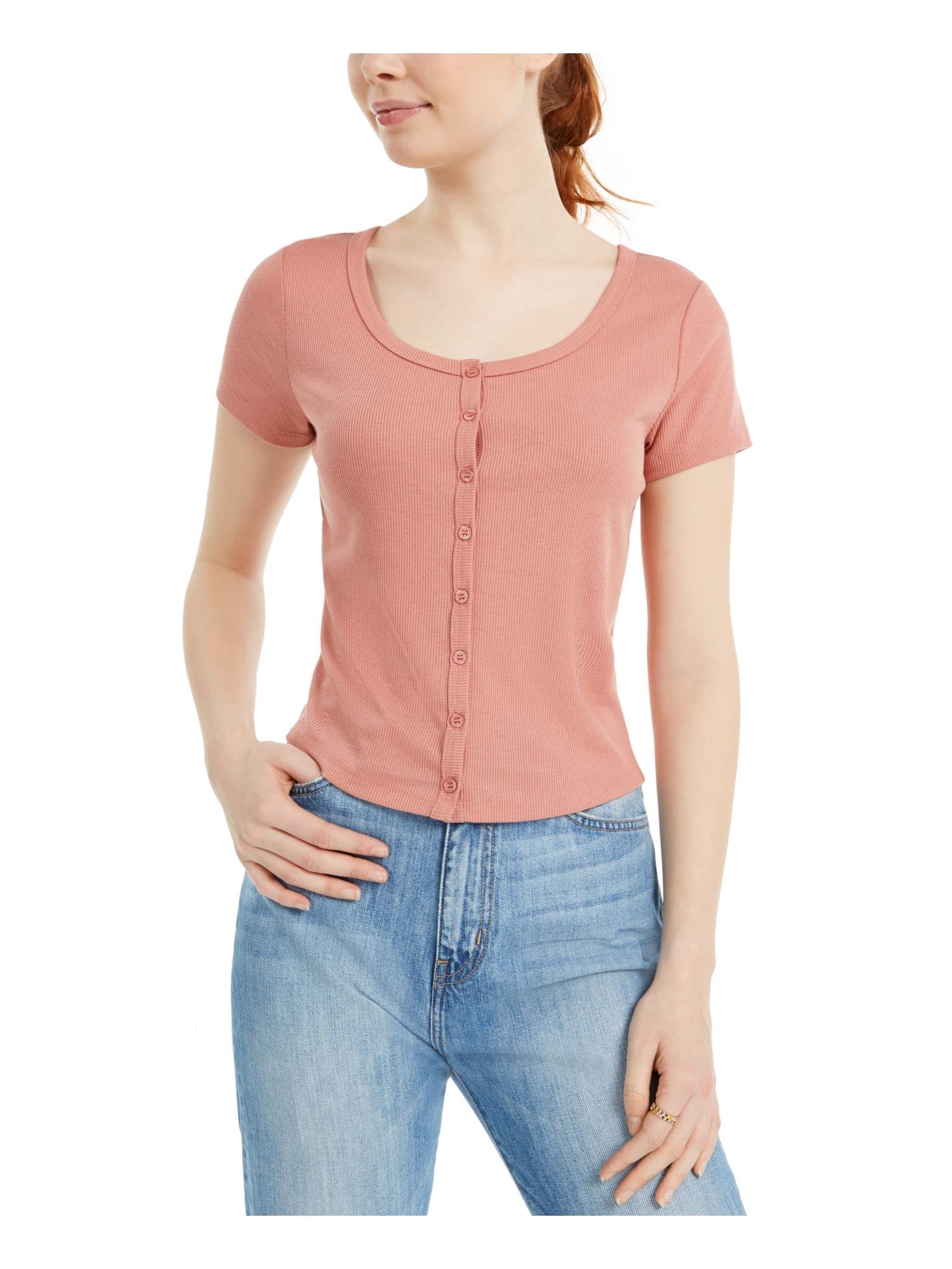 Hippie Rose Women's Button Down Cropped Knit Top - Stylish Boho Blouse for Casual Outings, Music Festivals & Summer Vacations