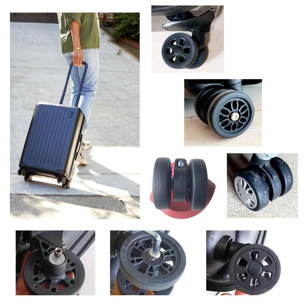 4PC Suitcase Replacement Spinner Wheels - 60mm Rubber Luggage Wheels with 2 Size Axles, Quiet & Smooth Rolling for Damaged Luggage Repair - Perfect for Travel, Business Trips and Airport Use