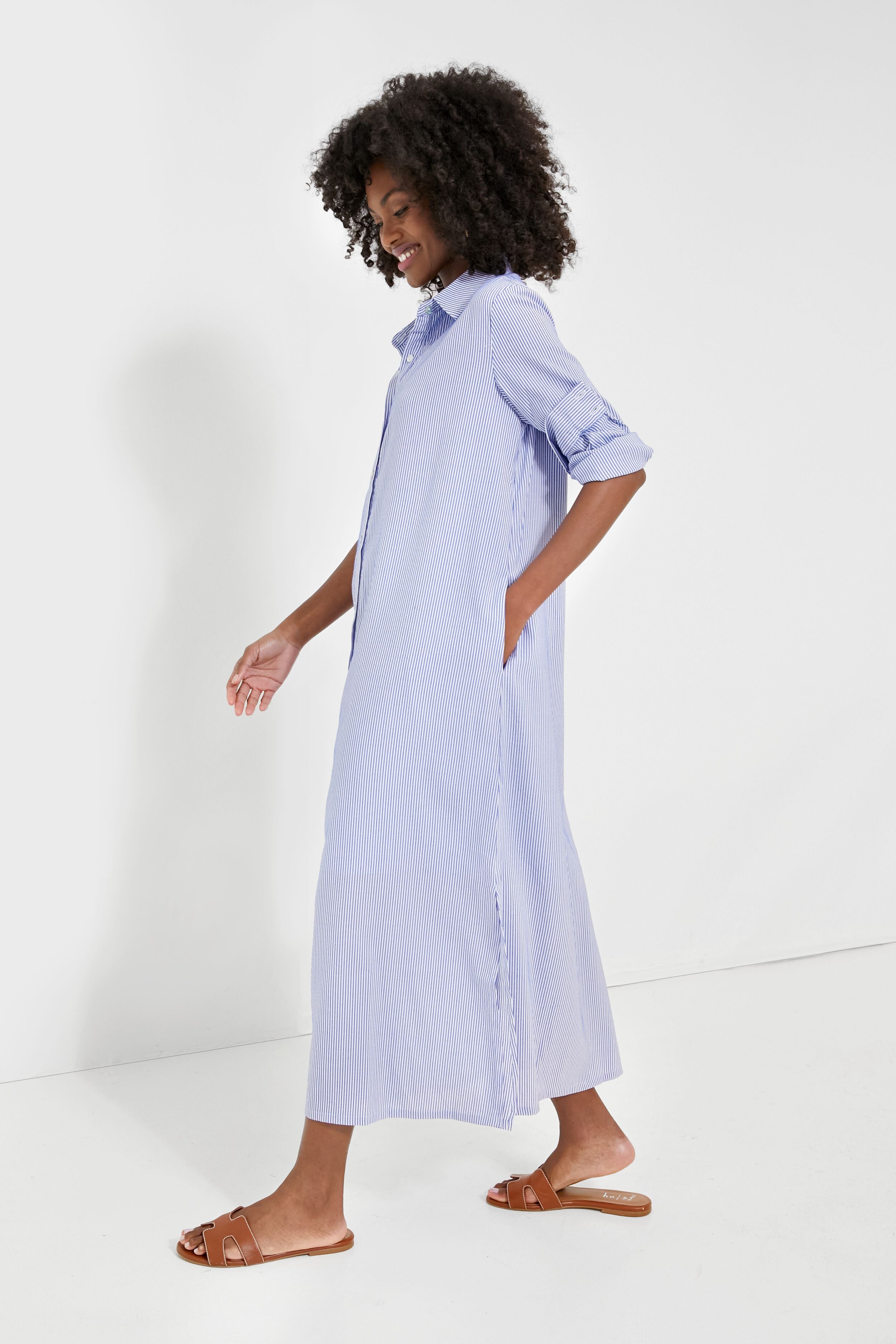 Stylish Blue Stripe Griffin Dress for Women - Elegant Flowy Midi Dress for Casual Outings, Parties & Summer Vacations