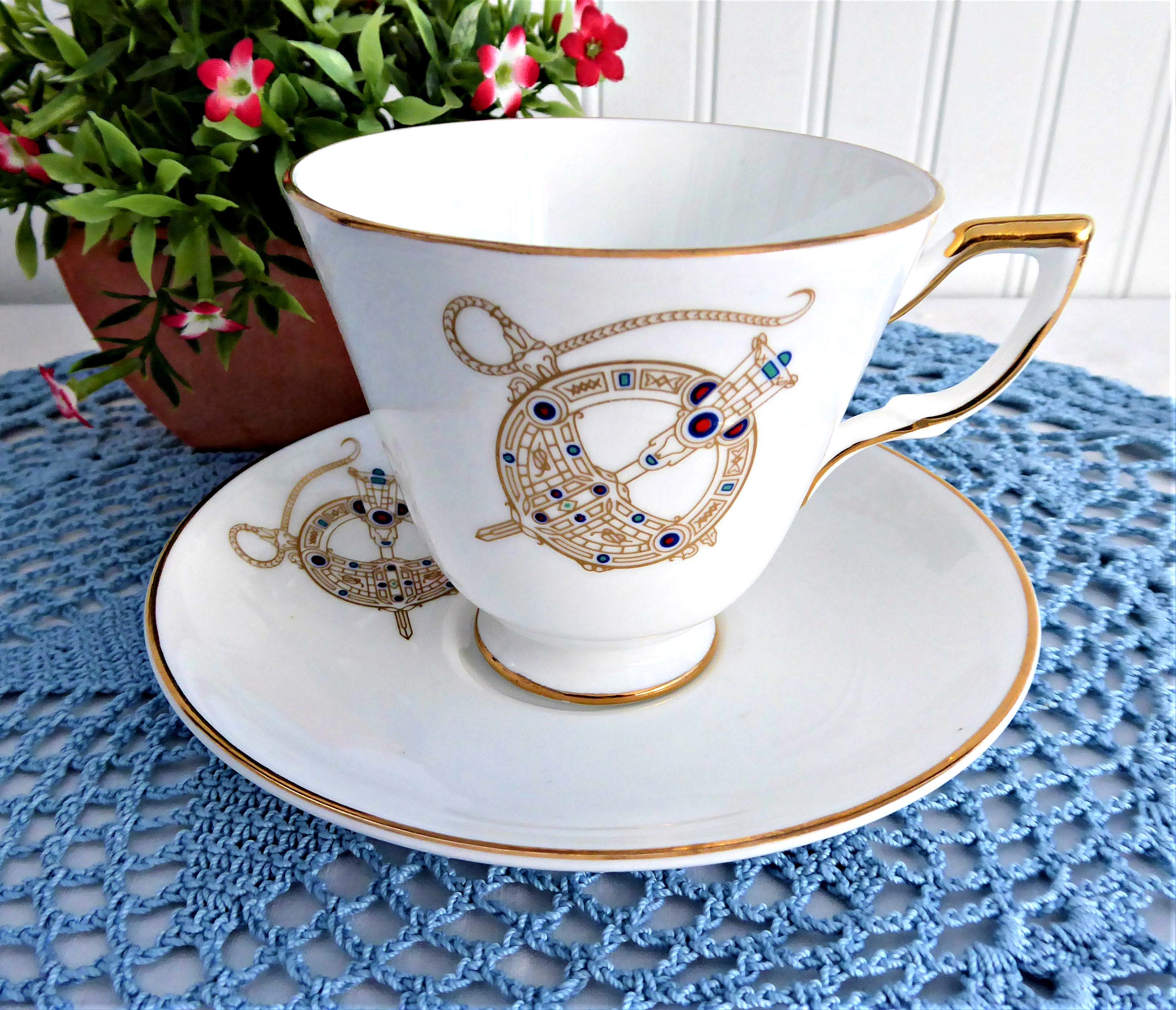 Vintage Royal Tara Jewel Ireland Brooch Cup and Saucer Set - Authentic 1980s Irish Tea Cup Collection for Afternoon Tea & Home Decor