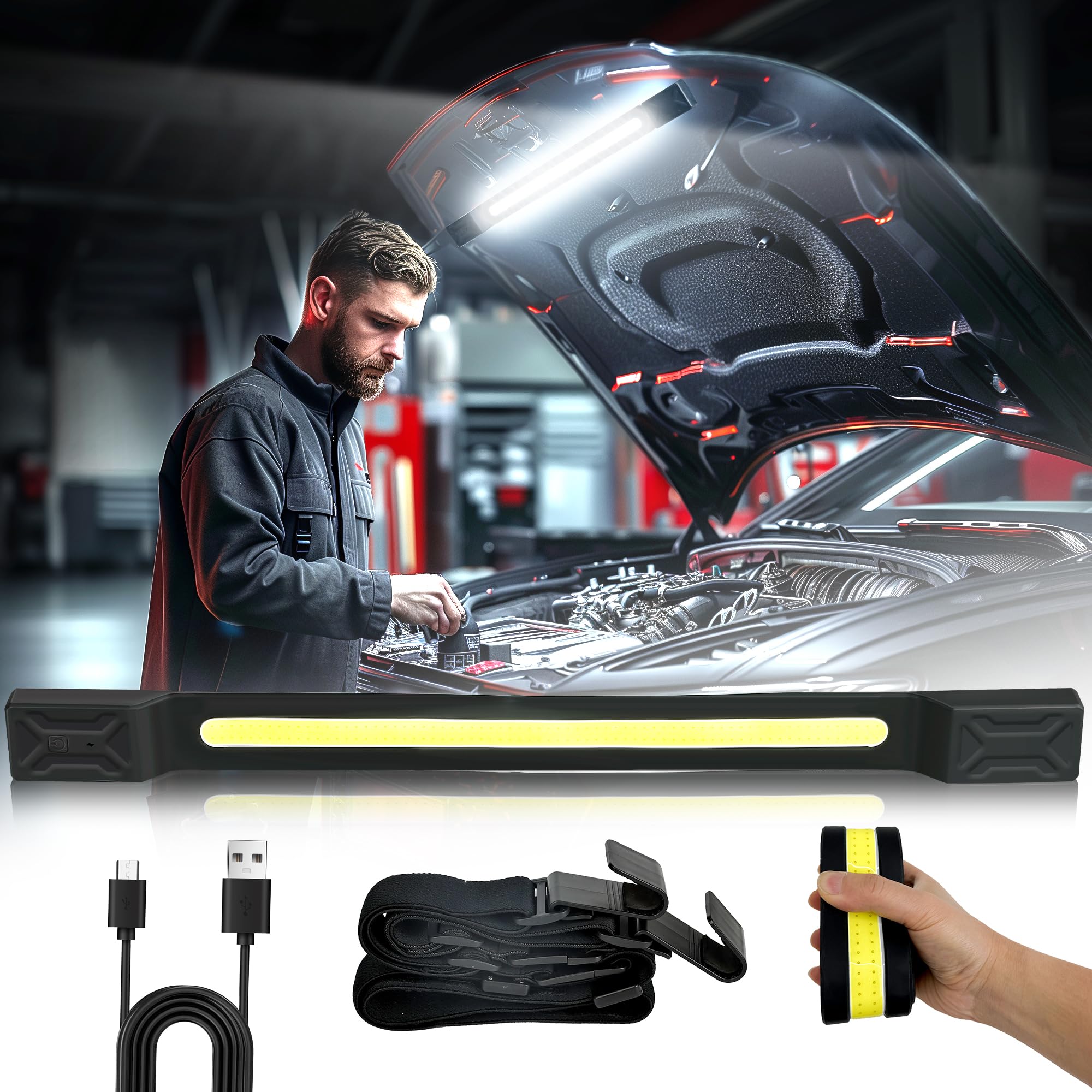 2600LM Rechargeable Magnetic LED Work Light - 5000mAh Cordless Underhood Light Bar for Mechanics, Automotive Repair & Garage Workshop | Perfect for Car Maintenance, Engine Diagnostics & DIY Projects
