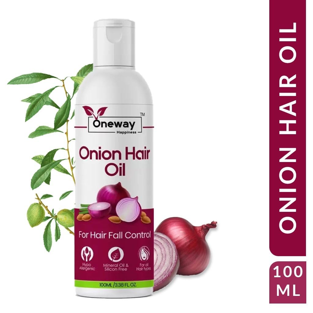 Oneway Happiness Onion Hair Oil for Hair Growth & Hair Fall Control - 100mL | 28 Natural Oils Blend | Non-Sticky Hair Growth Oil for Men & Women | Promotes Thicker, Stronger Hair | Perfect for Daily Scalp Massage & Nourishment