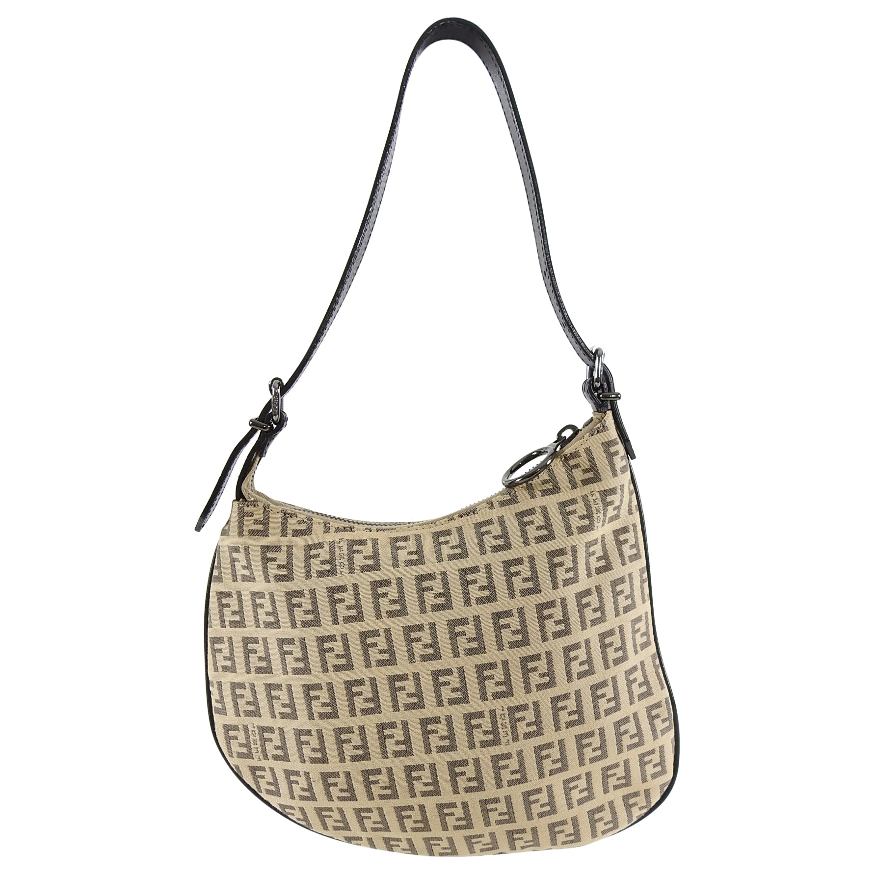 Fendi Vintage 2002 Zucca Logo Beige Black Oyster Shoulder Bag - Luxury Designer Handbag for Women, Perfect for Parties, Dating & Special Occasions