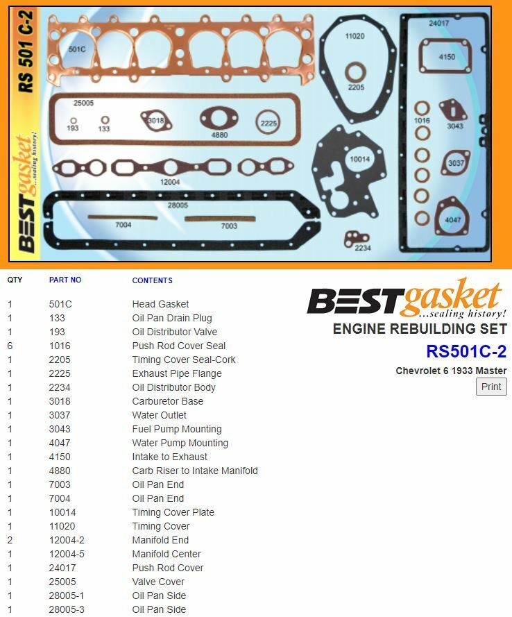 Chevy Master 207 Stovebolt Complete Engine Gasket Set with Copper Head - Compatible with 1933 Models | Perfect for Classic Car Restoration & Engine Rebuild Projects