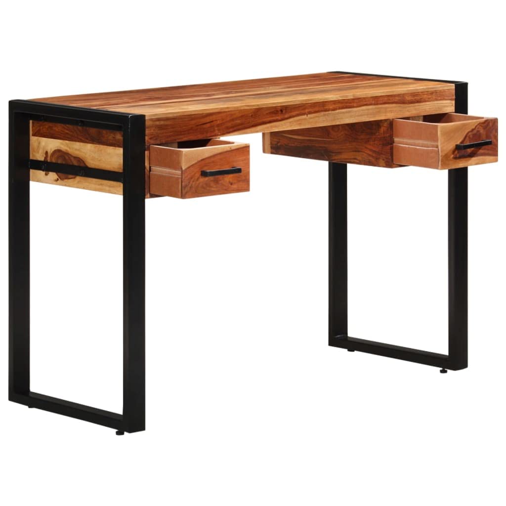 Solid Sheesham Wood Computer Desk with 2 Drawers, 43.3