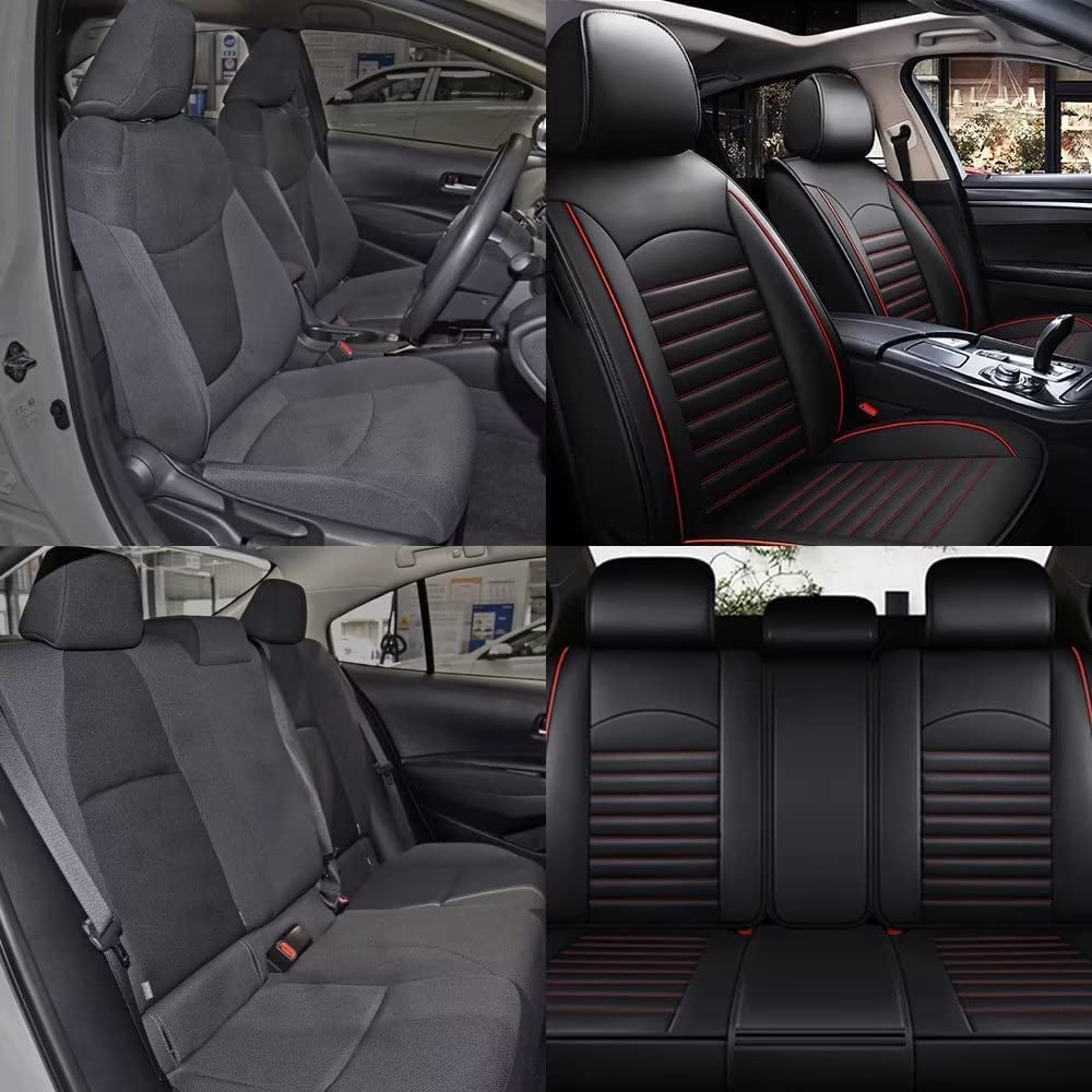 Premium Leather Car Seat Covers - Universal Fit for Mazda, Toyota, Chrysler, Honda, Chevy, Ford & Nissan - Full Set in Black/Red - Perfect for Daily Commuting & Road Trips