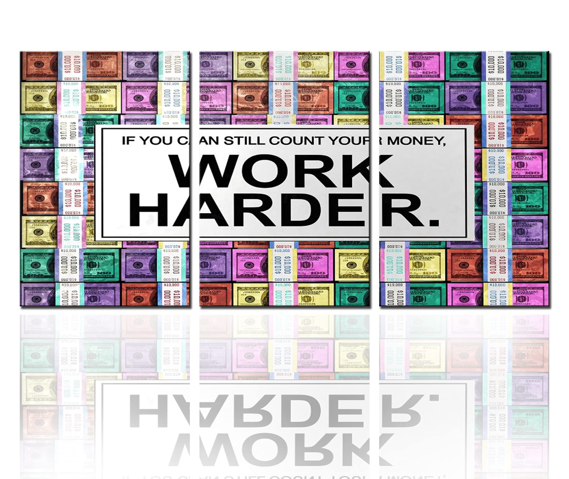 Tucocoo 3-Piece Motivational Money Canvas Wall Art - Work Hard Decor for Office & Living Room - Framed Ready to Hang 60x28 Inch - Inspirational Home & Business Decor