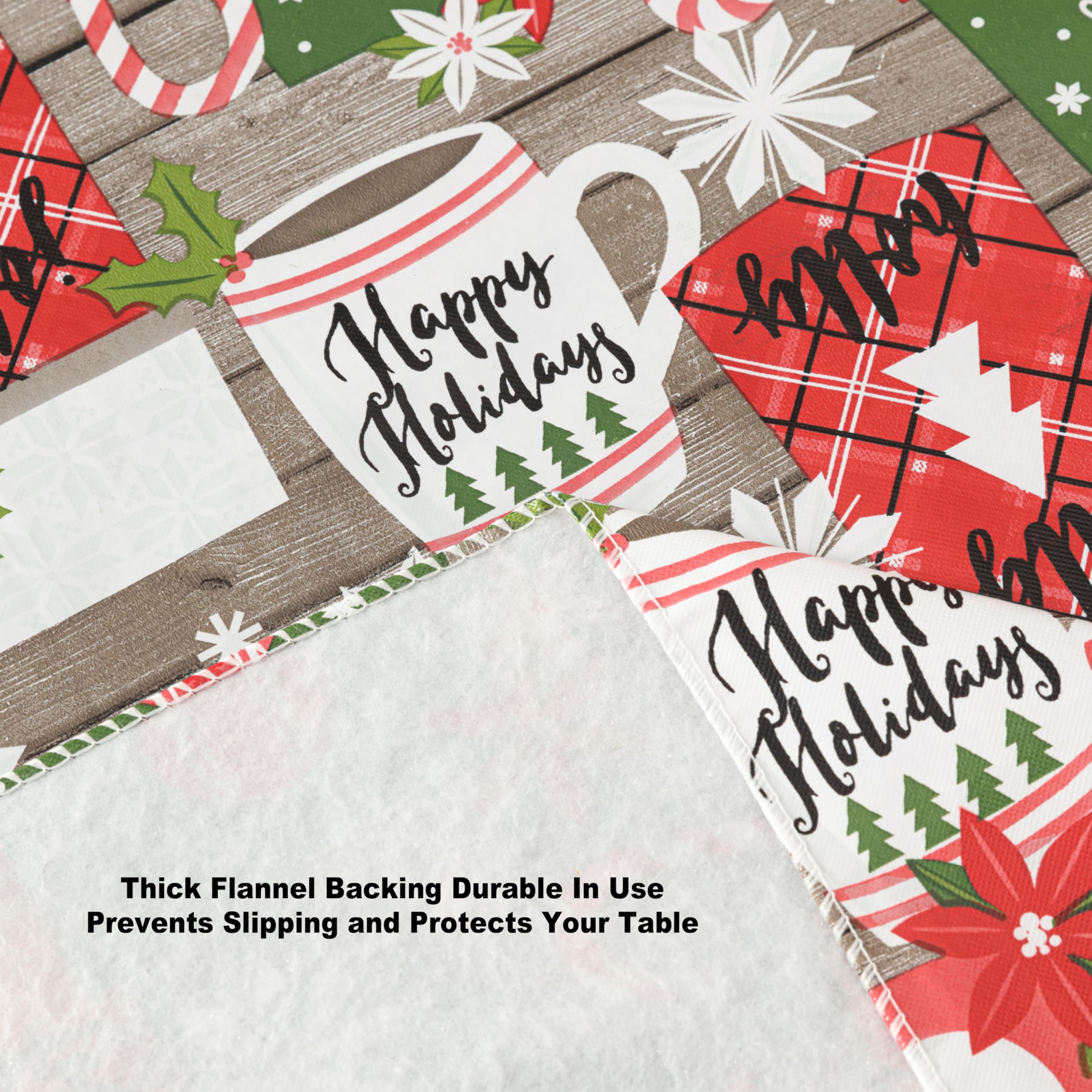 Festive Christmas Tablecloth - Jolly Holiday Candy Cane Print Flannel Back Vinyl Table Cover (60