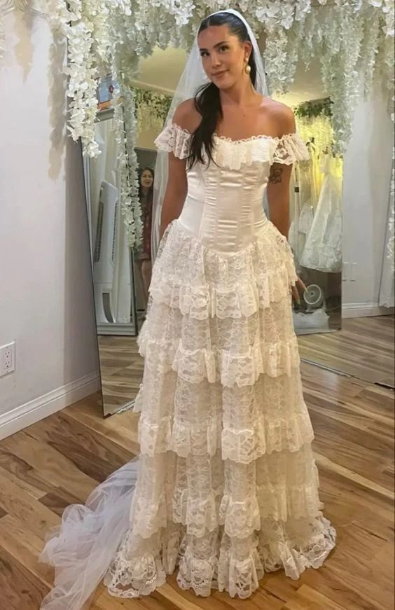 Elegant Off-The-Shoulder A-Line Lace Long Prom Dress J4969 - Perfect for Wedding, Quinceañera & Formal Evening Events