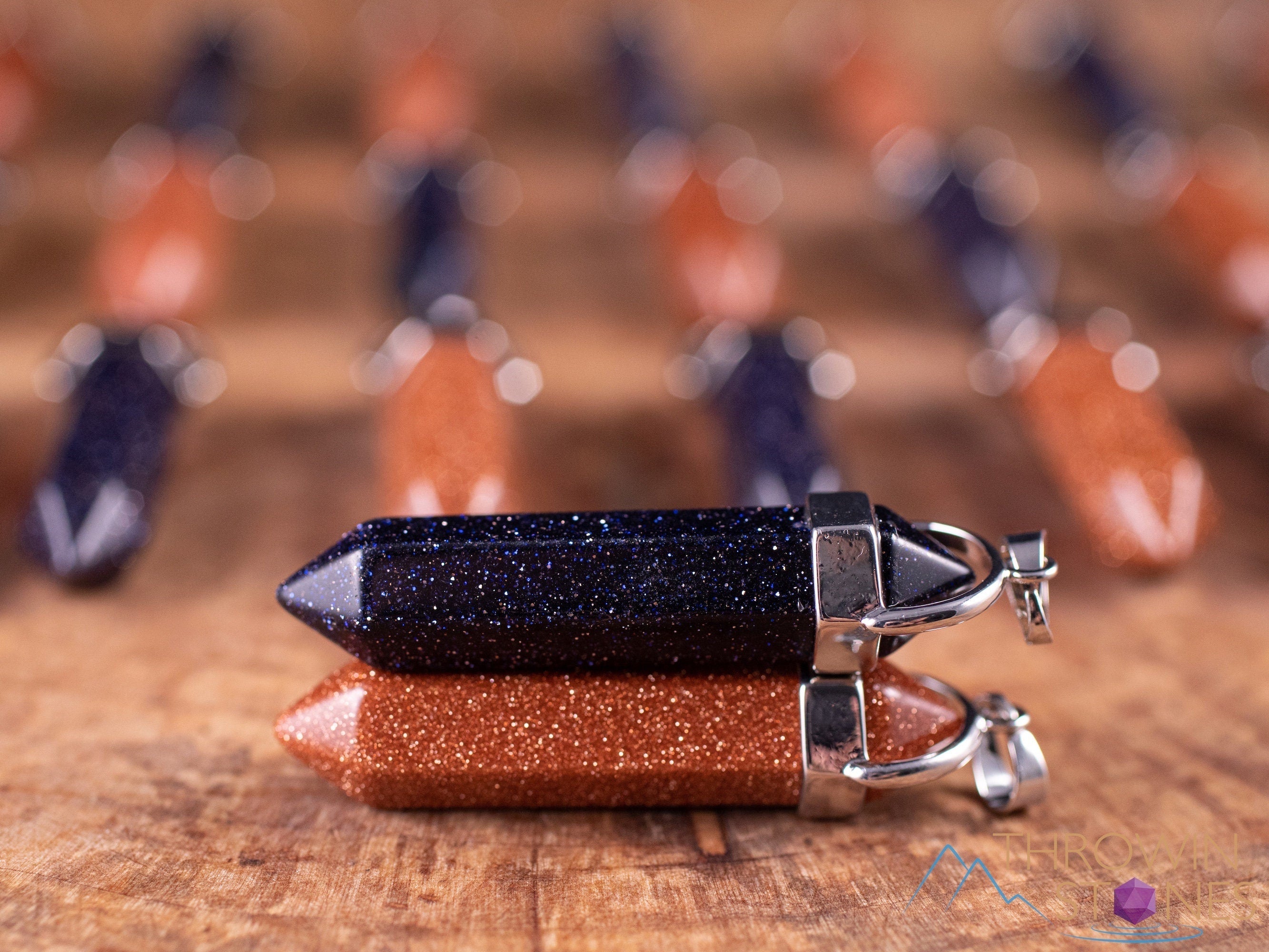 GOLDSTONE Crystal Pendant Necklace - Orange & Blue Goldstone Healing Stone, Handmade Jewelry with Crystal Points | Spiritual Healing, Chakra Balancing, Meditation & Gift Giving