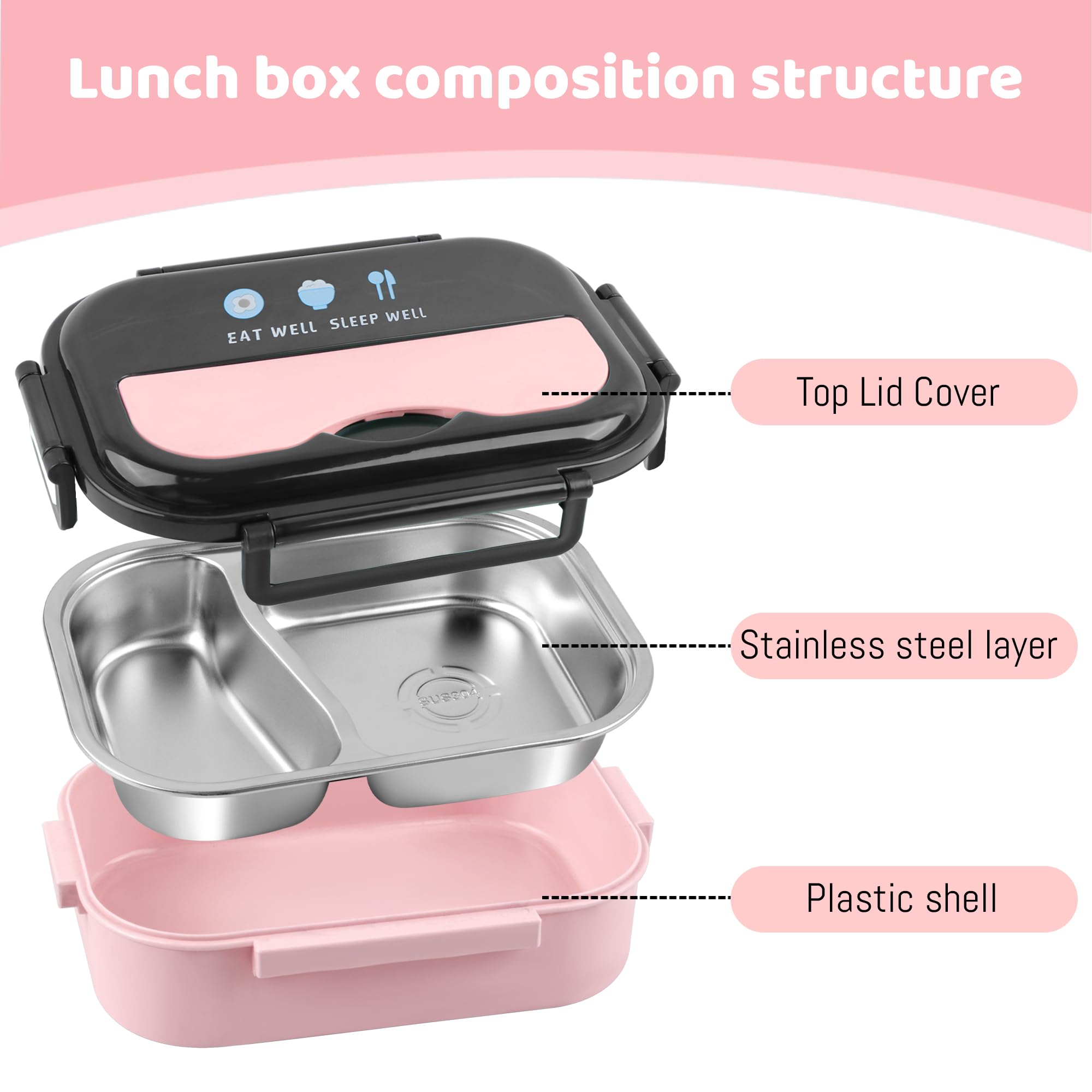 304 Stainless Steel Leakproof Lunch Box - Eco-Friendly Bento Food Storage Container for Adults, Men & Women | Ideal for Office, School, Picnics & Meal Prep