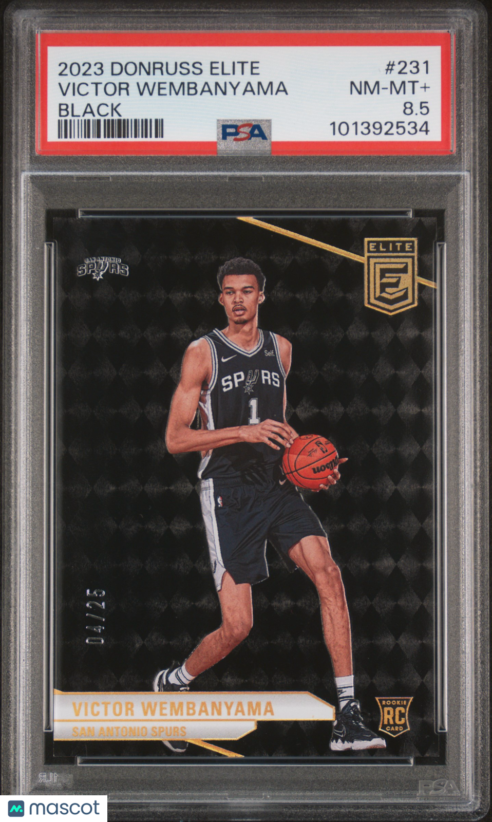 2023 Panini Donruss Elite Victor Wembanyama Black Parallel 04/25 #231 PSA 8.5 Graded Basketball Card - Perfect for NBA Collectors & Sports Memorabilia Enthusiasts