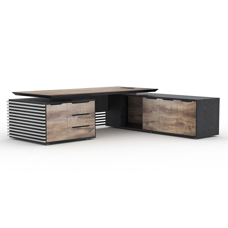 PHOENIX 2.0 Electric Height Adjustable Standing Desk with Left Return - 2.8m Warm Oak & Black Finish | Perfect for Home Office & Workspace Ergonomics