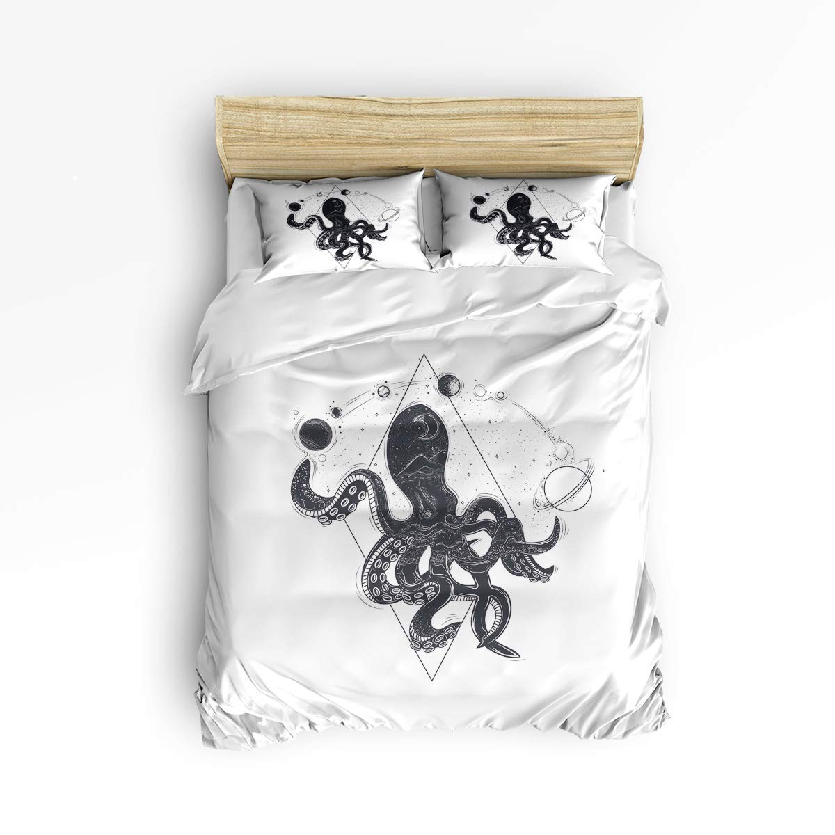 USOPHIA Queen Size 4-Piece Bed Sheet Set - Octopus Cosmic Planets & Twinkle Stars, Kraken Ocean Theme Bedding | Soft & Breathable for Comfortable Sleep | Perfect for Kids' Rooms, Dorm Decor & Themed Bedrooms