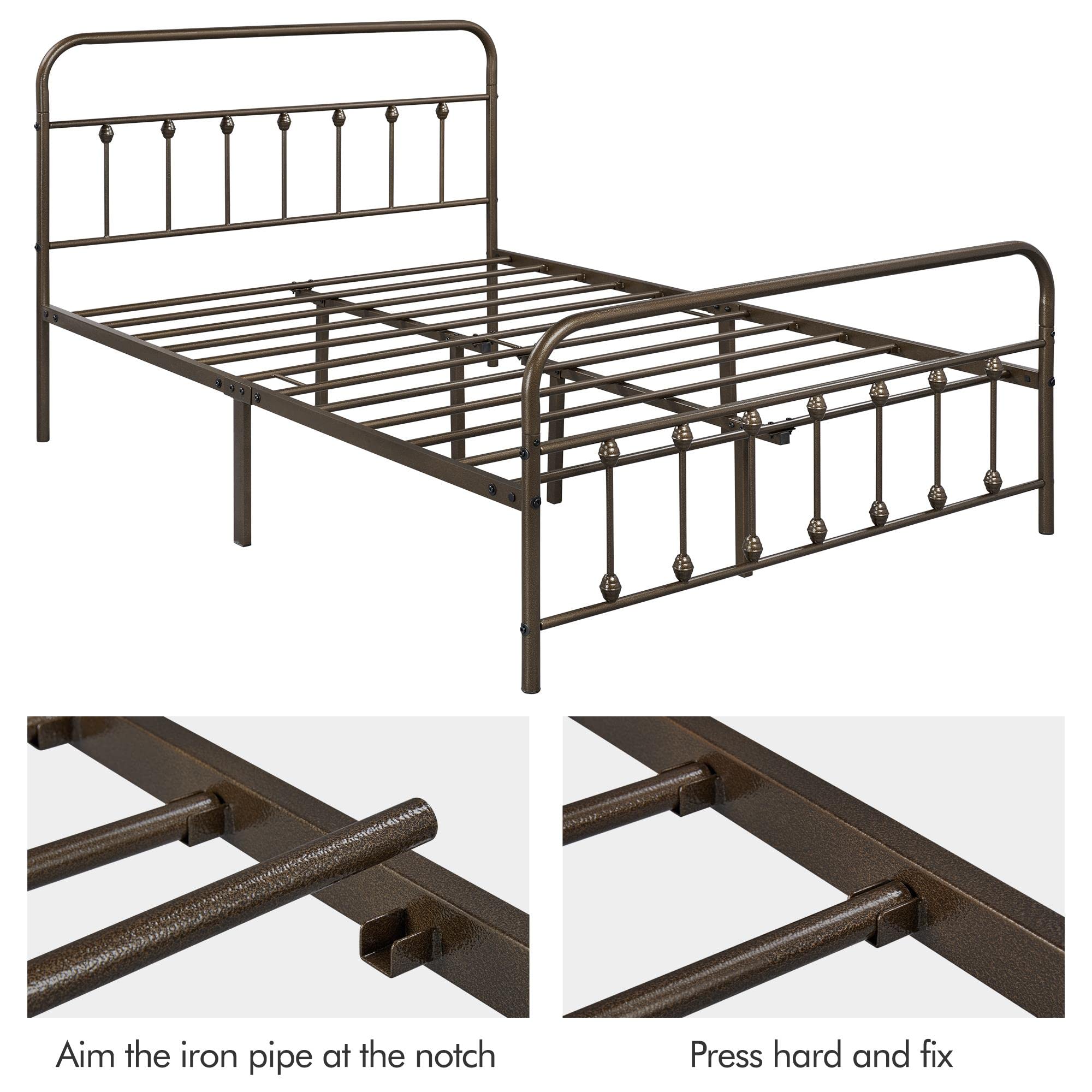 Yaheetech Queen Size Metal Platform Bed Frame with Victorian Iron-Art Headboard & Footboard - No Box Spring Needed, Under Bed Storage Space - Classic Bronze Bedroom Furniture for Master Bedroom, Guest Room, Dormitory