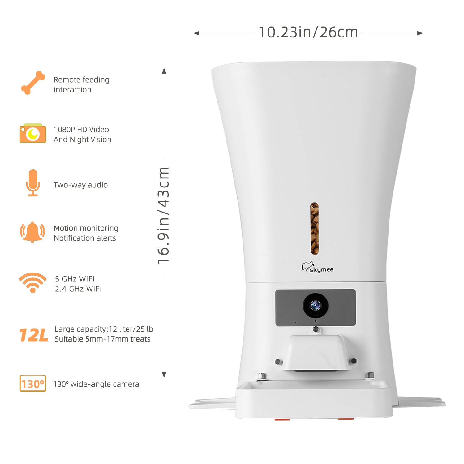 SKYMEE 12L Smart Automatic Dog Feeder with Camera - Large Capacity Pet Food Dispenser for Dogs & Cats, 5G WiFi, 1080P HD Pet Camera with Night Vision & 2-Way Audio - Perfect for Home Monitoring & Scheduled Feeding While Traveling