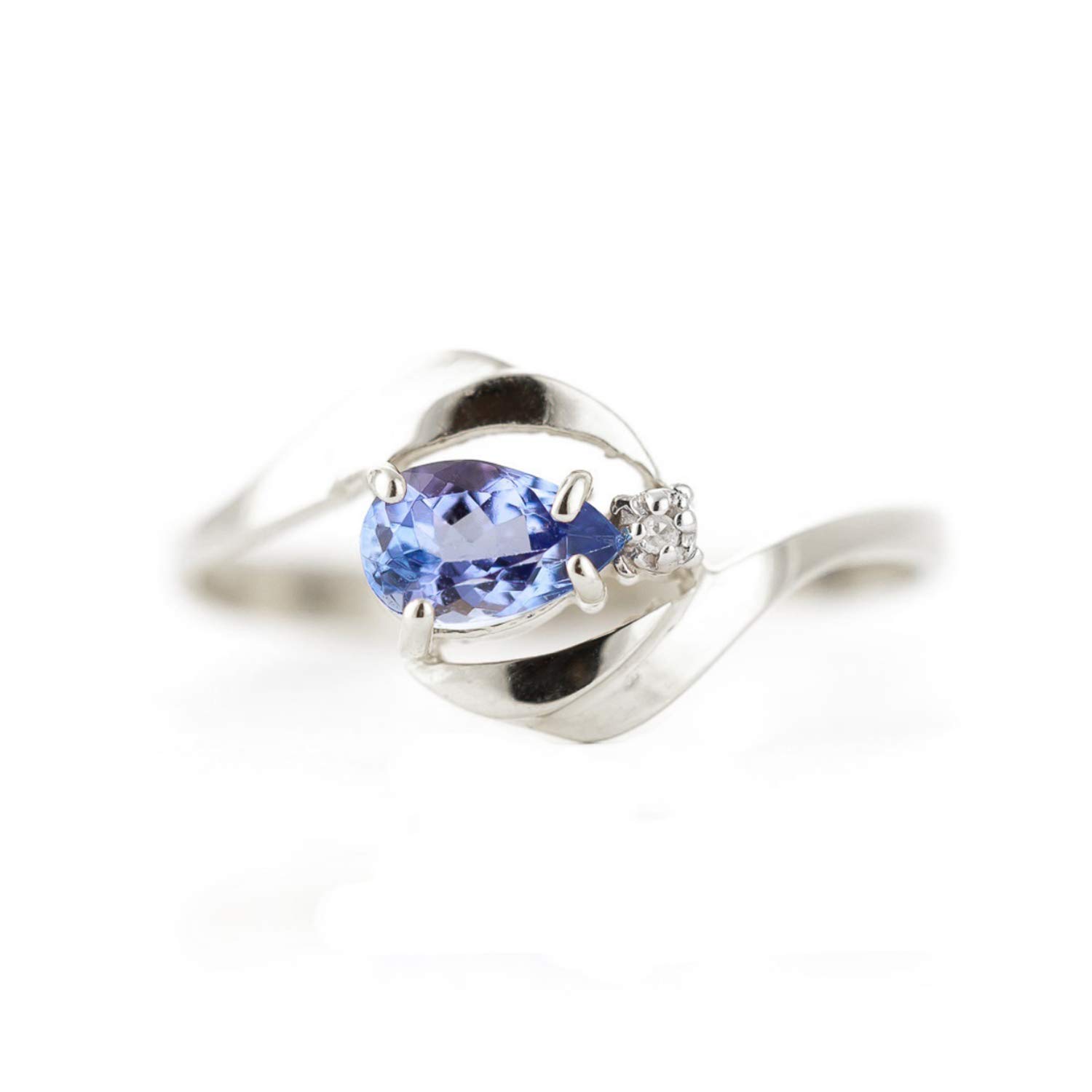 14K Solid White Gold Ring with Natural Diamond & Pear Tanzanite - Elegant Wedding, Engagement, Anniversary Jewelry Gift for Women